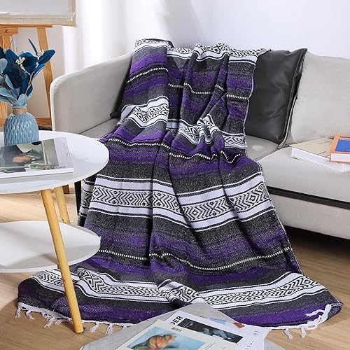 Miniatura 3 de 4 mantas mexicanas tejidas a mano a granel manta de yoga mexicana manta colorida de Falsa Serape manta de playa mexicana bohemia para acampar al