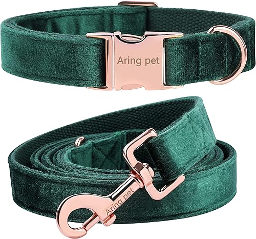 ARING PET Juego de collar y correa de terciopelo para perro, collar y correa suaves para perros, collares ajustables para perros