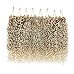 8 Packs Curly Boho Braids Faux Locs Crochet Hair, 14 Inch Goddess Locs Crochet Hair, Hippie Locs, Hair Extensions (14 Inch, 8 Packs, OT27/613)