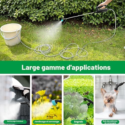 SYLSTAR Battery Powered Sprayer 8M Hose, 26.2inch Electric Weed Sprayer Wand, 3 Adjustable Spraying Force & Battery Indicator, 4 Nozzles, 7.4V Rechargeable Garden Lawn Plant Spray Handle - 8