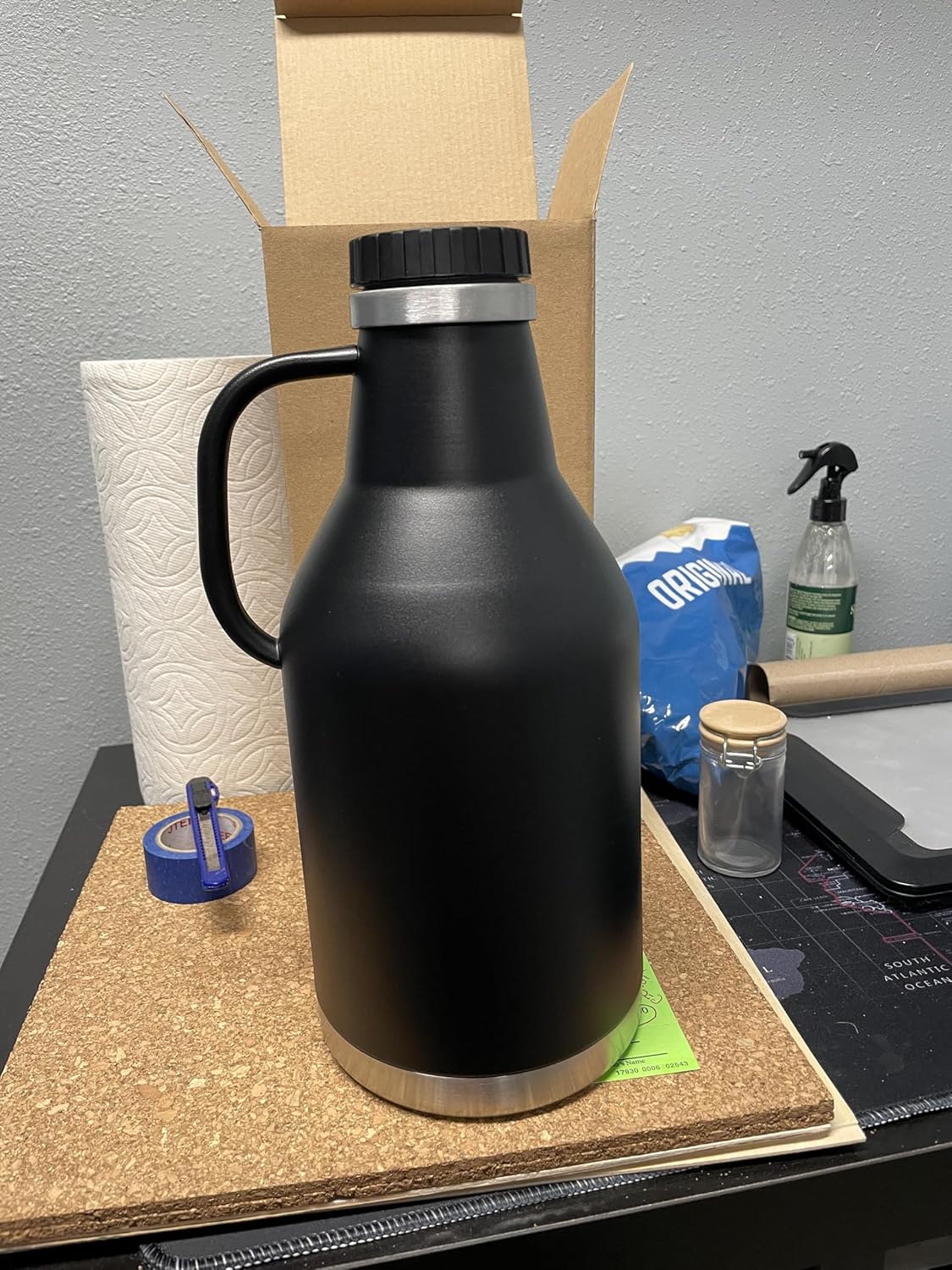 Generic 64 oz Double Wall Stainless Steel Black Powder Coated Growler, 1070200001