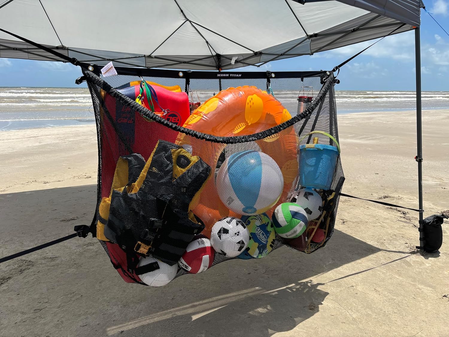 Heavy-Duty Pool Float Beach Tent Organizer - Toys, Camping Storage Bag with Accessory Hooks and Extended Straps (Black)