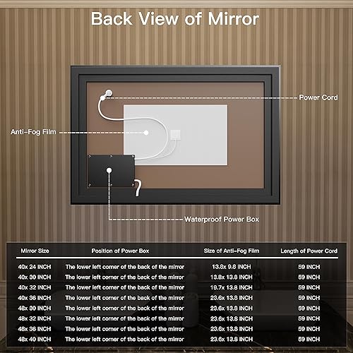Miniatura 7 de Espejo de baño LED de 40 x 24 pulgadas con retroiluminación y luz frontal, espejo iluminado regulable, marco para pared, antivaho inastillable