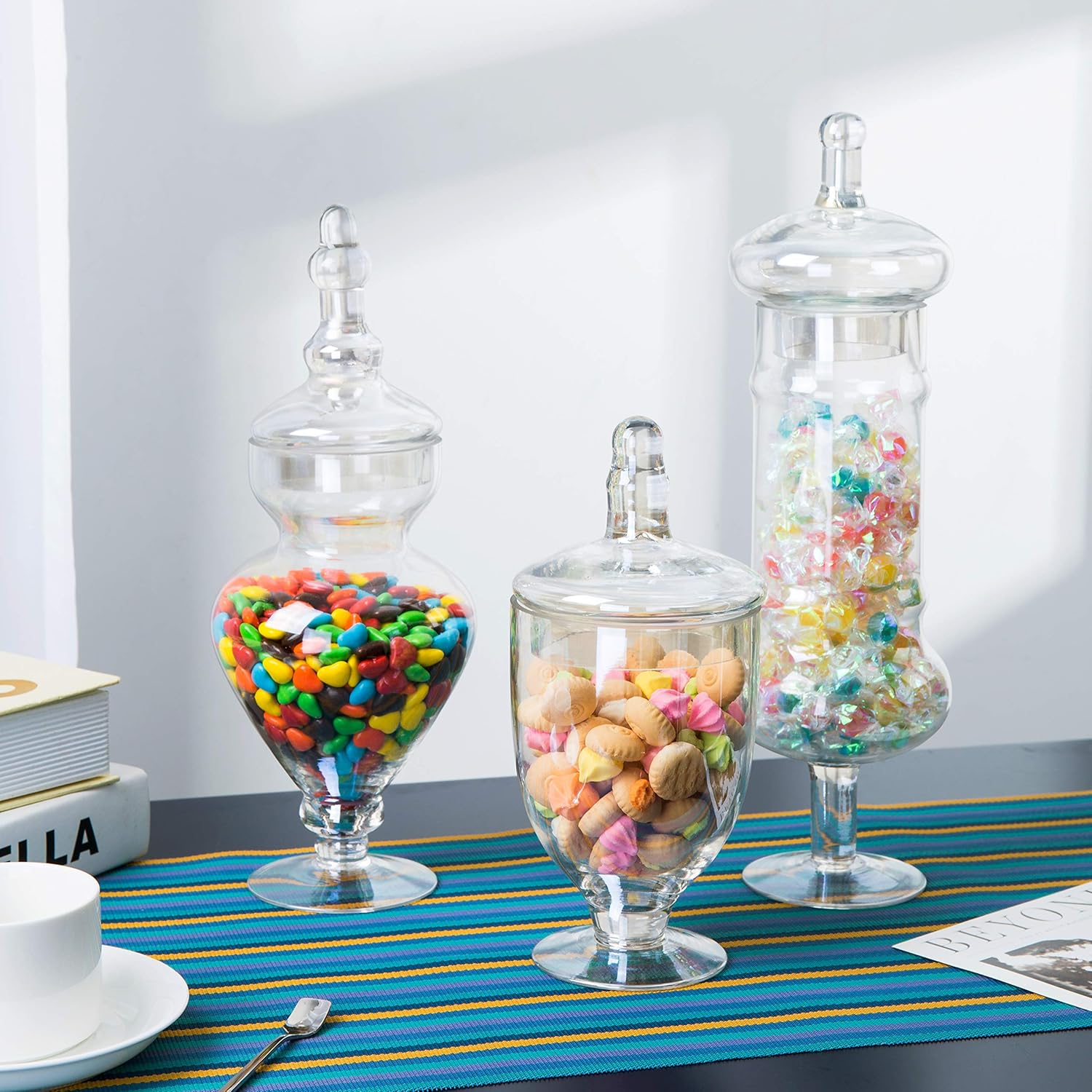 Diamond Star Set of 3 Mercury Glass Apothecary Jars, Decorative Weddings Candy Buffet Display Elegant Storage Jar (H: 9", 12.5", 14")