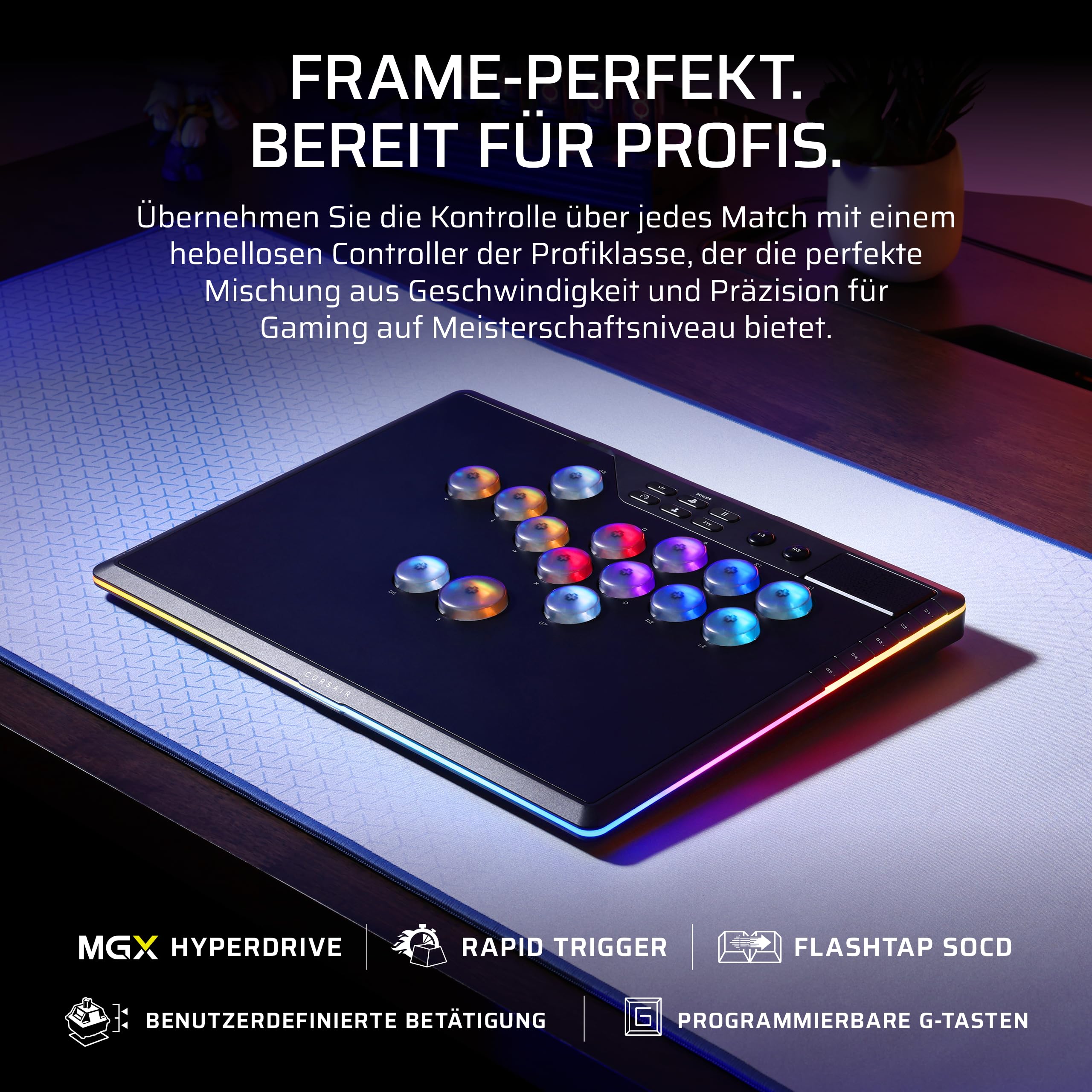 Corsair NOVABLADE PRO Kabel-und Hebelloser Controller mit Hall-Effekt | 15-Haupttasten-Layout, 1000Hz-Polling, 2,4 GHz Kabellos, SOCD, MGX Hyperdrive Hall-Effekt-Magnetschalter, PS5, PS4, PC