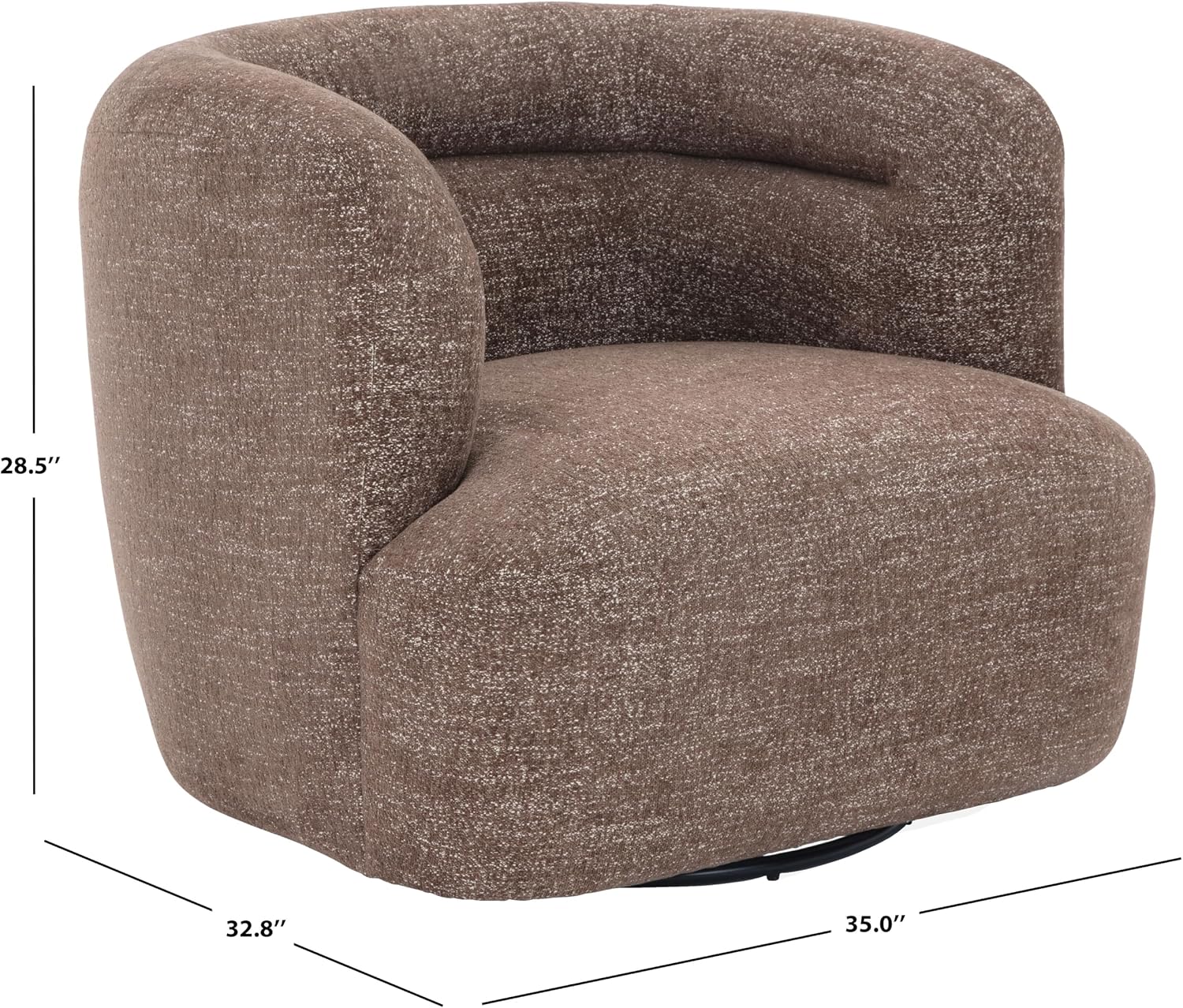 SAFAVIEH Couture - Joangela Barrel Back Swivel Accent Chair - Dark Brown Chenille - Fully Assembled, Solid Wood - Ideal for Living Room, Bedroom, 35" W x 32.8" D x 28.5" H (SFV4887B)
