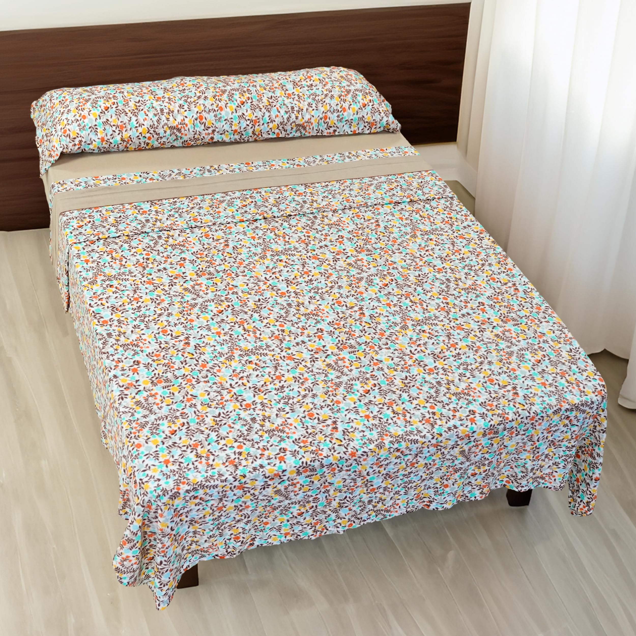 H HANSEL HOME Juego de Sábanas Termicas 3 Piezas Pirineo para Cama de 90x190cm, Sábanas Polares de Invierno Ultra Suave, Incluye Sabana Bajera + Encimera + Funda de Almohada - Flores Marrón