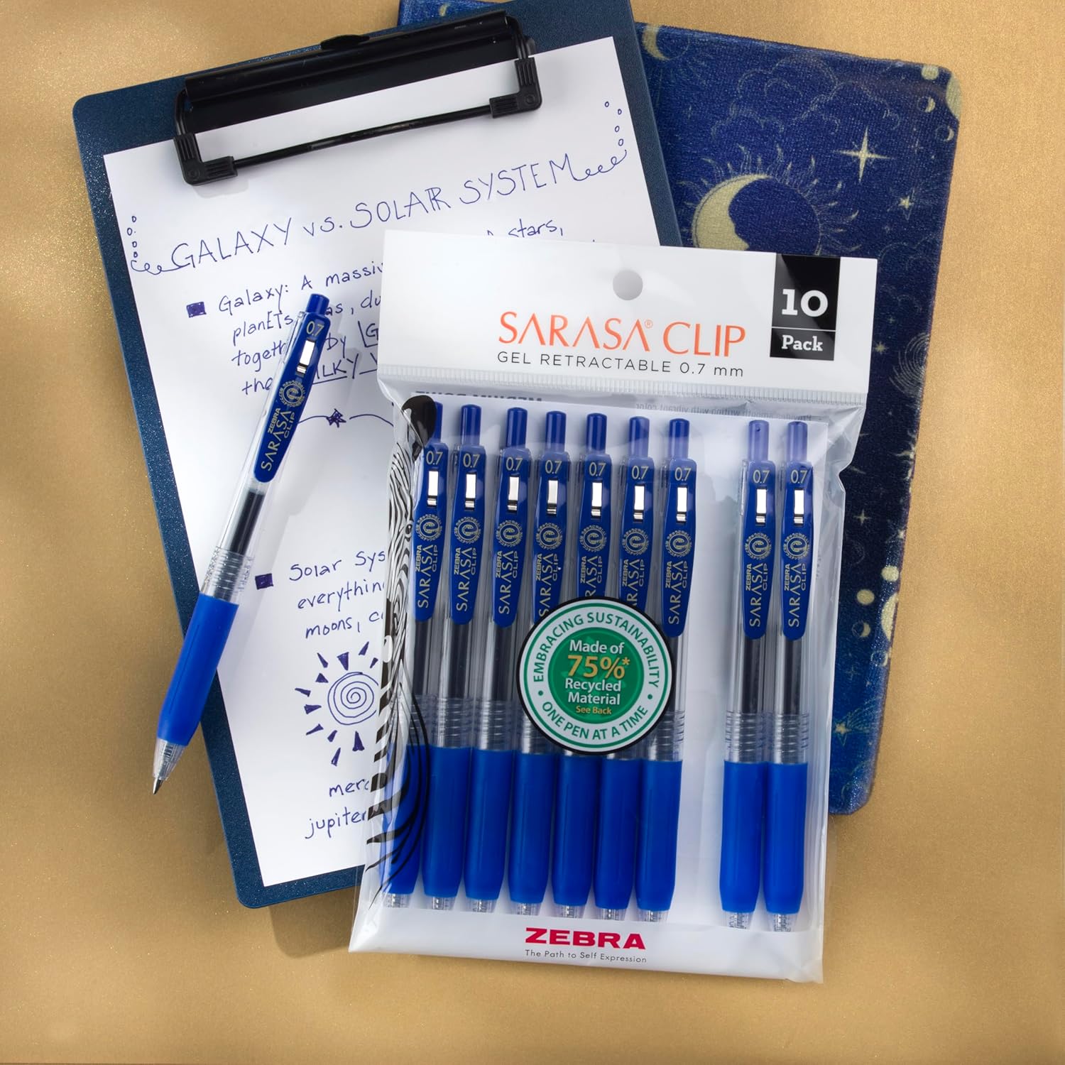 Zebra Pen – SARASA Clip Gel Retractable Pens – 0.7mm Medium Point, Blue Ink – 75% Recycled Materials, Bold Pigment Ink, Comfort Grip, Ideal for School, Journal and Note Taking Use, 10-Pack (42321) - Image 2