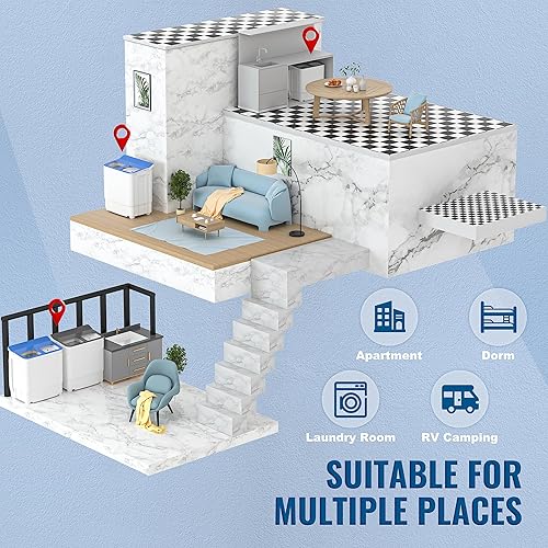 Miniatura 2 de Pataku Lavadora portátil, mini lavadora compacta de doble tina, 17.6 libras combo de lavadora y secadora con función de remojo, semiautomática para