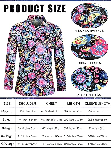 Miniatura 3 de Mepase 6 disfraces de discoteca de los años 70 para hombre, incluye camisa retro, pantalones acampanados, peluca, lentes de sol, collar, gorra