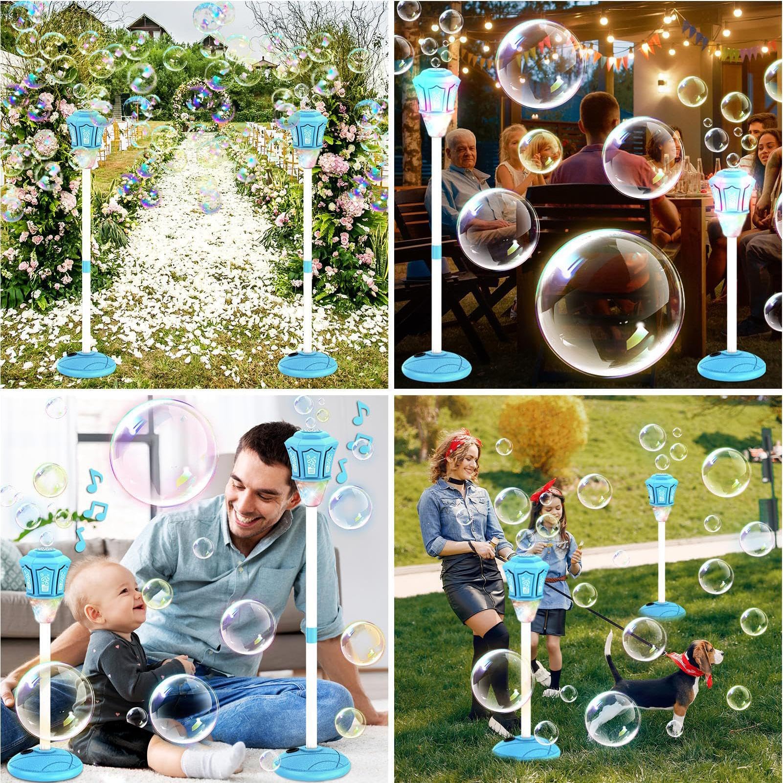 Macchina Bolle di Sapone in Piedi Giocattolo da Esterno con e Musica | Soffiatore per Bolle Altezza Regolabile da 53 a 119 cm per Feste Prato Matrimoni Giardino Cortile