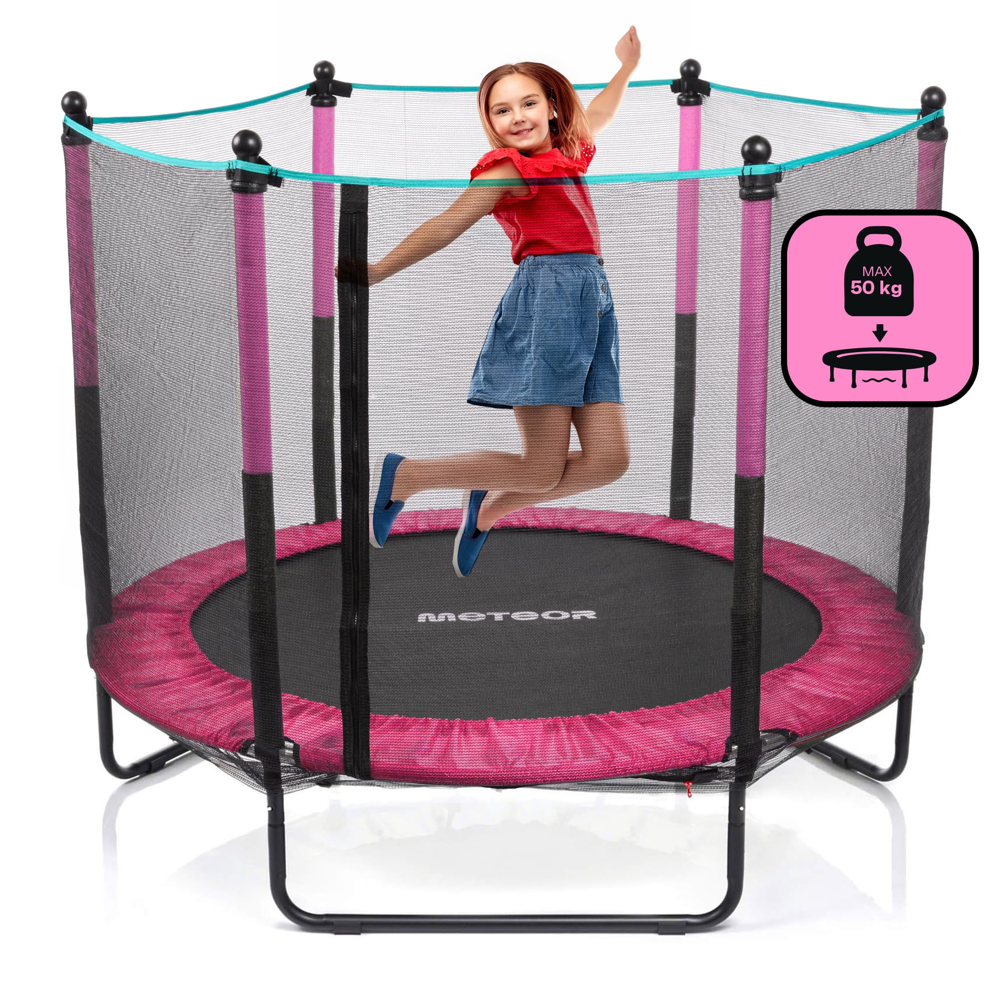 meteor kindertrampolin 140 cm mit sicherheitsnetz Trampolin für Kinder ab 3 Jahre Indoor Outdoor gartentrampolin stabil kompakt rutschfest bis 50 kg