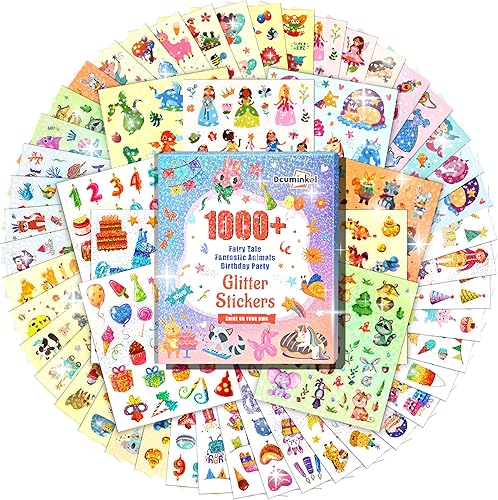 Miniatura 8 de Más de 1000 calcomanías holográficas para niños, 45 hojas diferentes de 3 temas, manualidades, animales, cuentos de hadas y fiestas de cumpleaños,