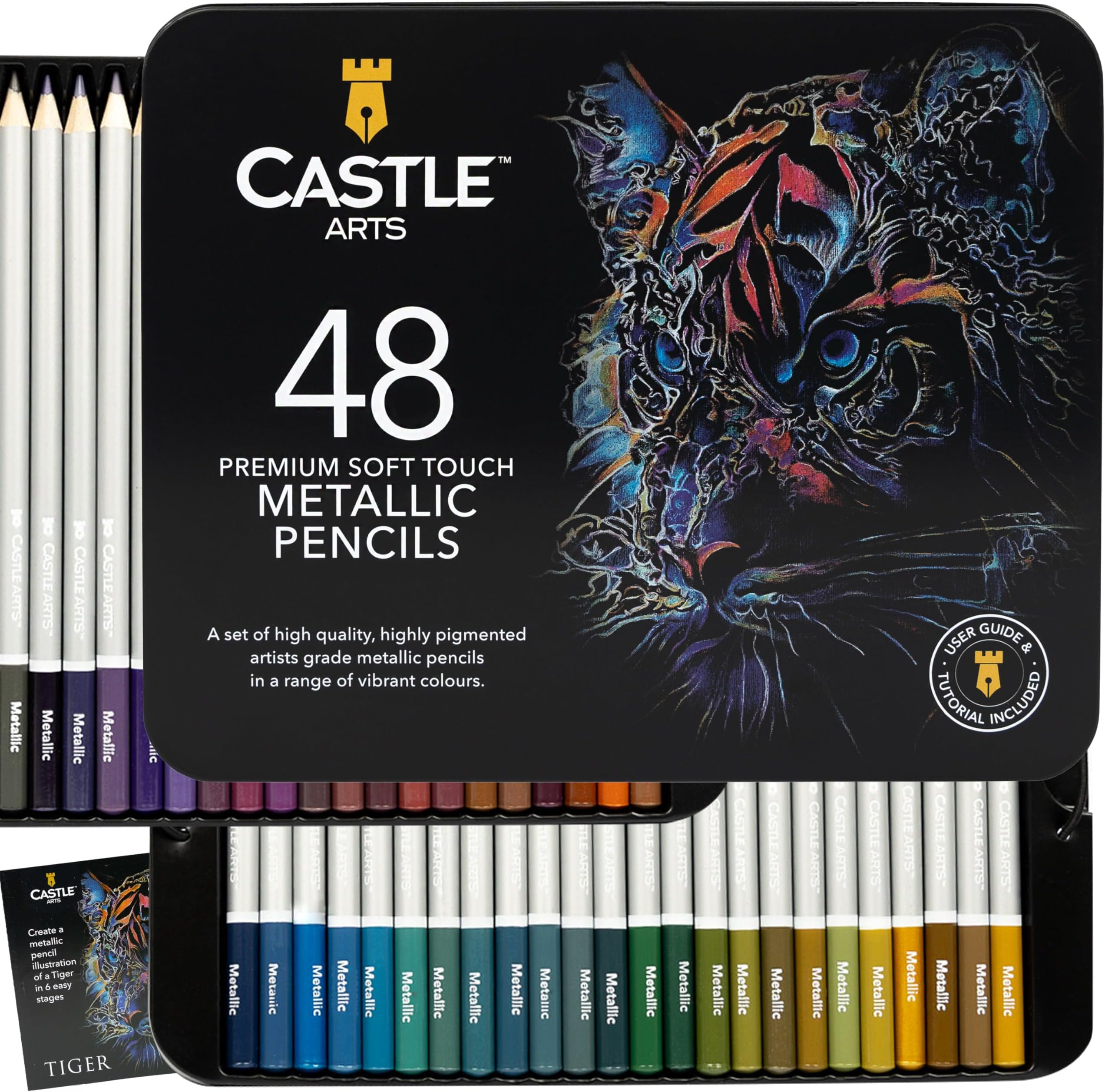 Metallic Colored Pencil Set | 48 Shimmering Shades with Wax Cores for Professional and Adult Artists | Presented in Tin Case