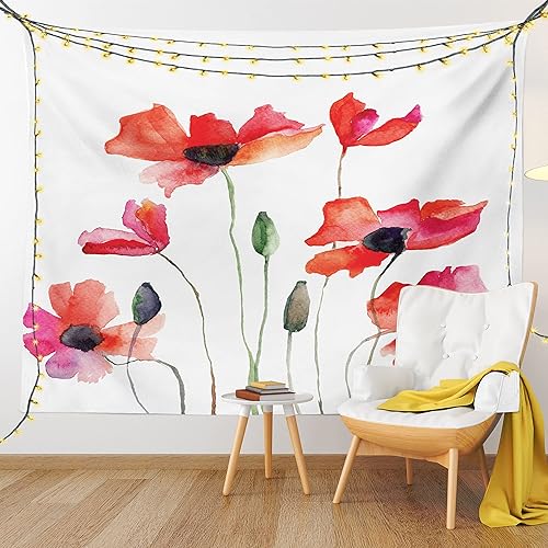 Miniatura 9 de Ambesonne Tapiz de flores de acuarela, amapolas con flores silvestres, naturaleza, prado, ilustración, para colgar en la pared para dormitorio, sala