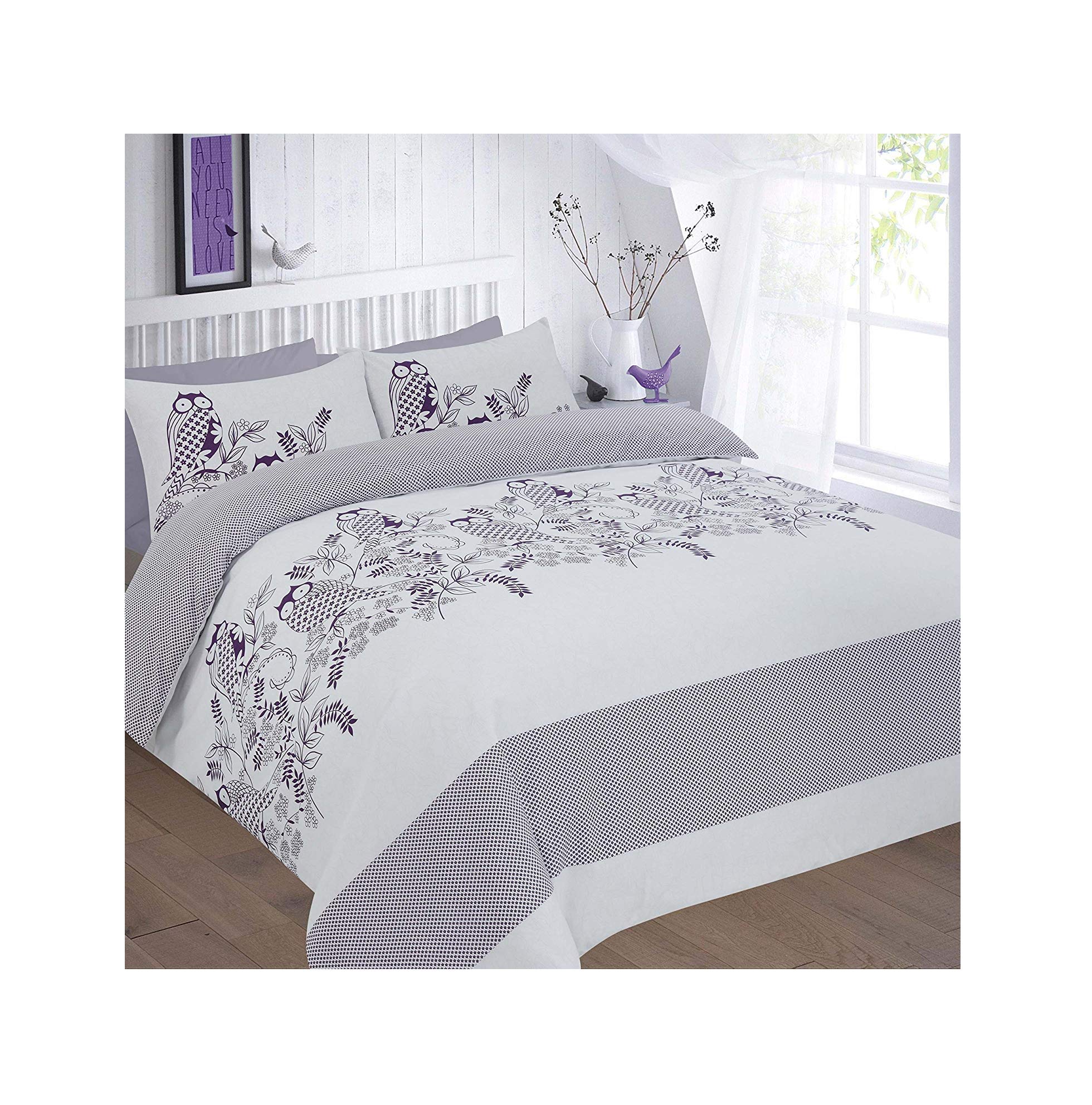Excellent Hotel Quality King Owl Print Plum Design Duvet Cover Set Bedding Set with pillowcases - King Size