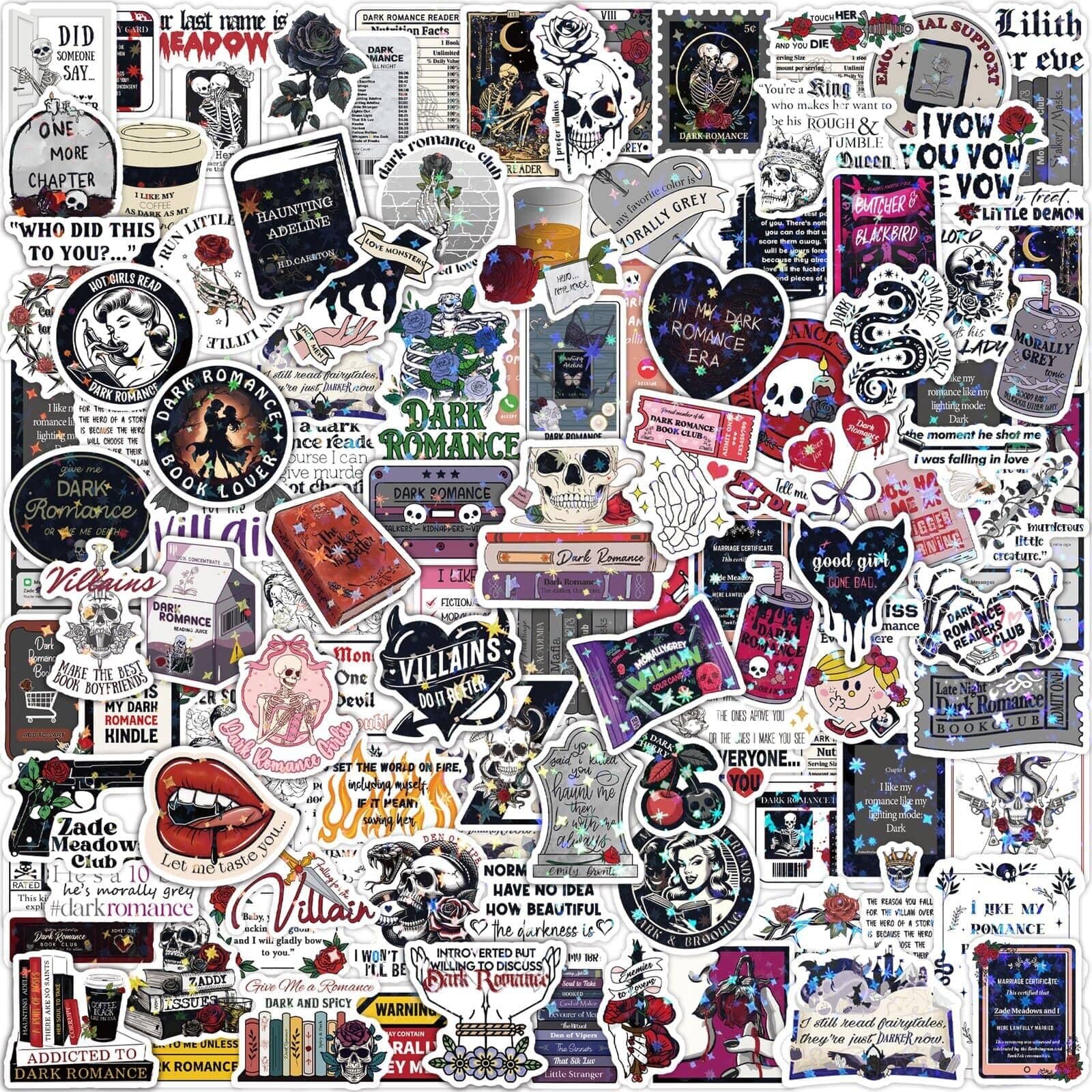 MiStar 102 PCS Dark Romance Book Stickers for Kindle Adult, Holographic Booktok Spicy Reading Bookish Sticker Pack for Kindle Case iPad Laptop Water
