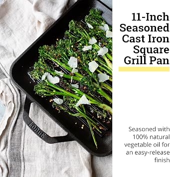 Lodge 11 Cast Iron Square Grill Pan - Chef Collection - Pre-Seasoned Cast Iron Pan - Versatile Cooking - Indoor & Outdoor Use - Incredible Heat Retention