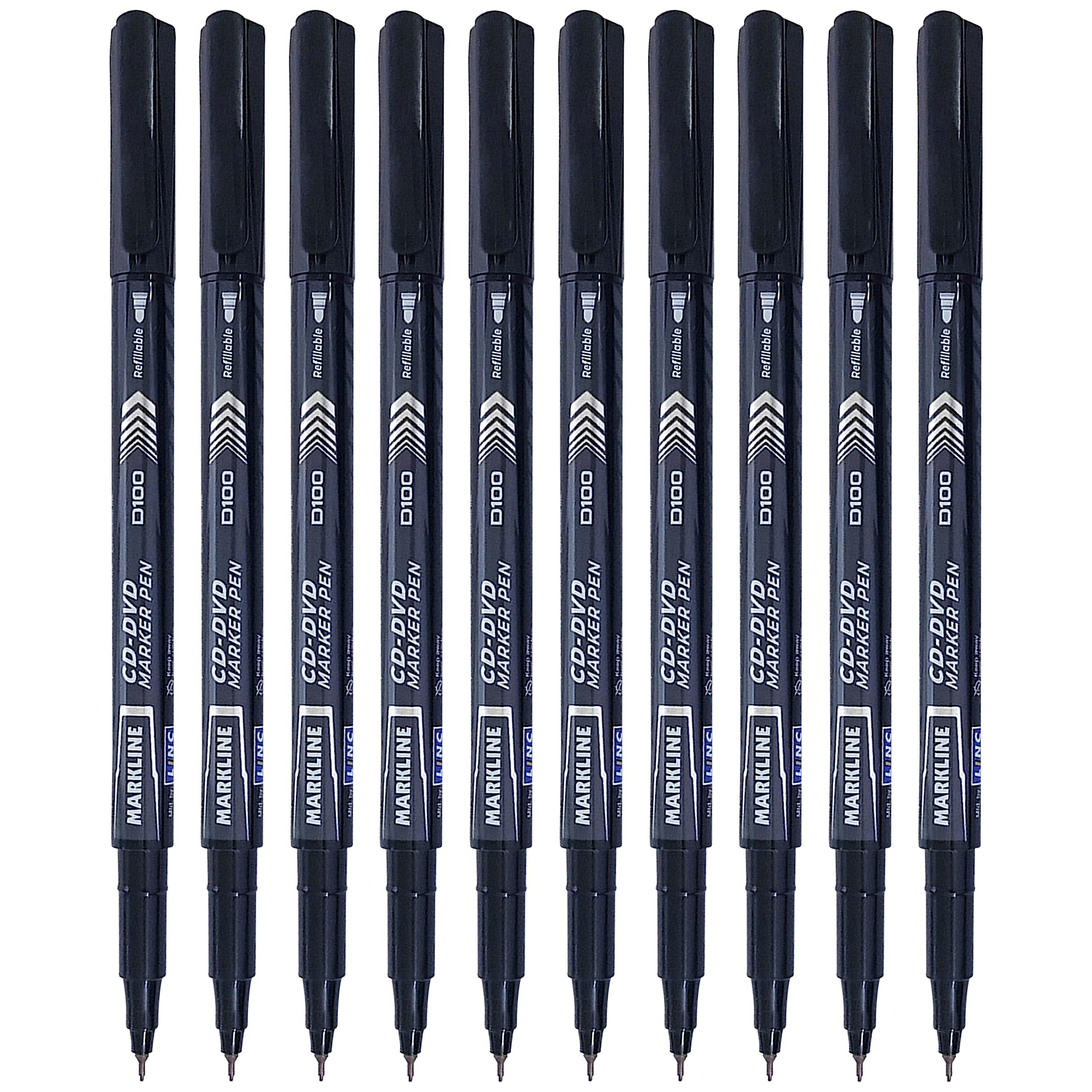D10 Permanent Marker Pens, Extra Fine Tip, BLACK, Pack of 10, CD DVD OHP Markers, Write-4-All, Quick Dry, Waterproof Ink, iZOFAX Black Ball Pen