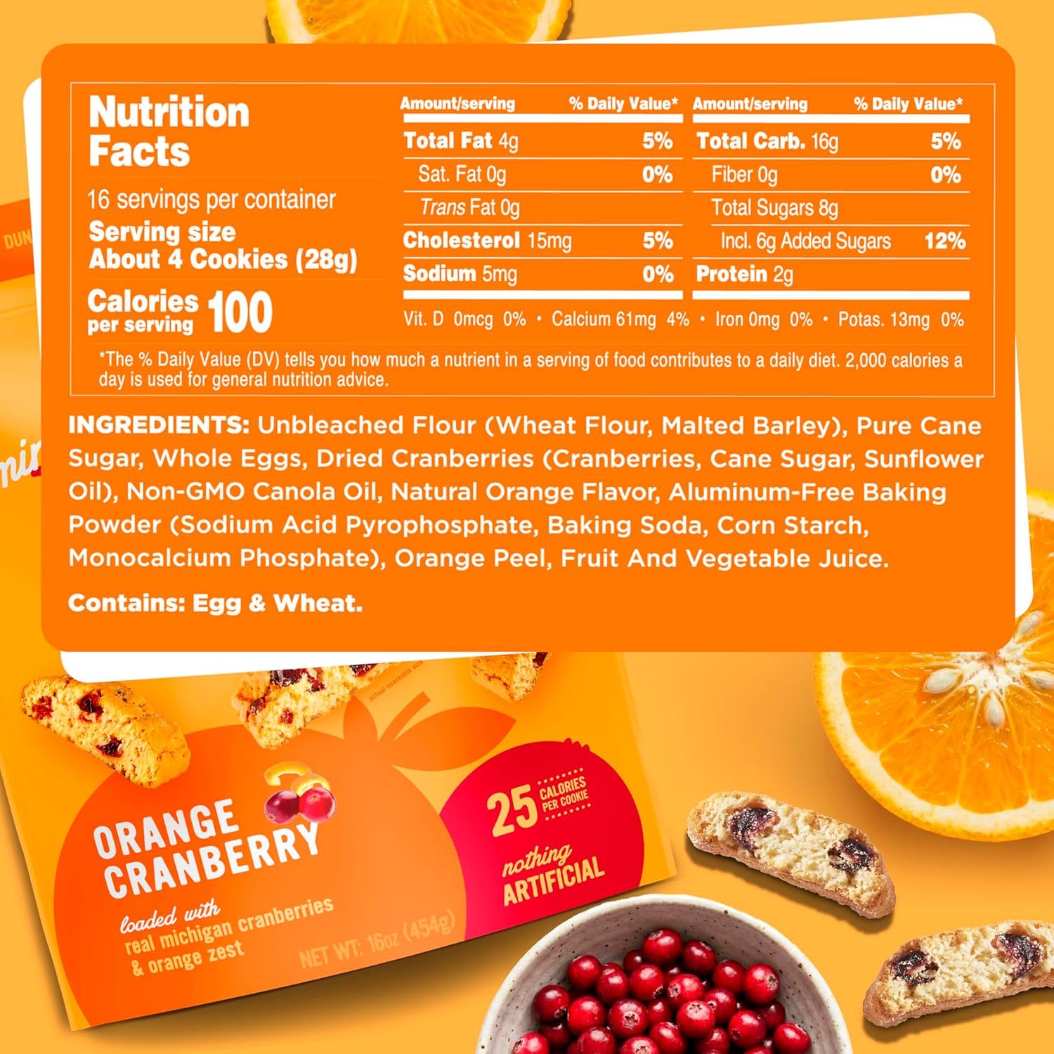 Cooper Street Twice-Baked Orange Cranberry Biscotti Cookies (16 oz - Pack of 2) – Over 50 Biscotti per Bag Loaded with Real Fruit, Italian Style Snacks with Coffee or Tea - Dairy, Peanut & Soy Free