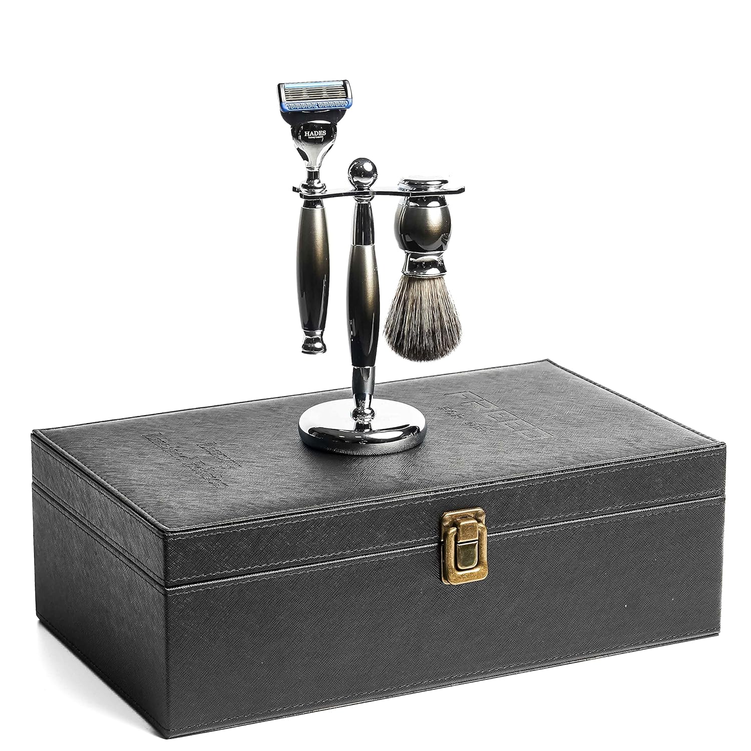 HADES Luxury 4-Piece 5-Blade Razor Shaving Set Mens Safety Razor Grooming Gift Set with Alloy material handle Shaving