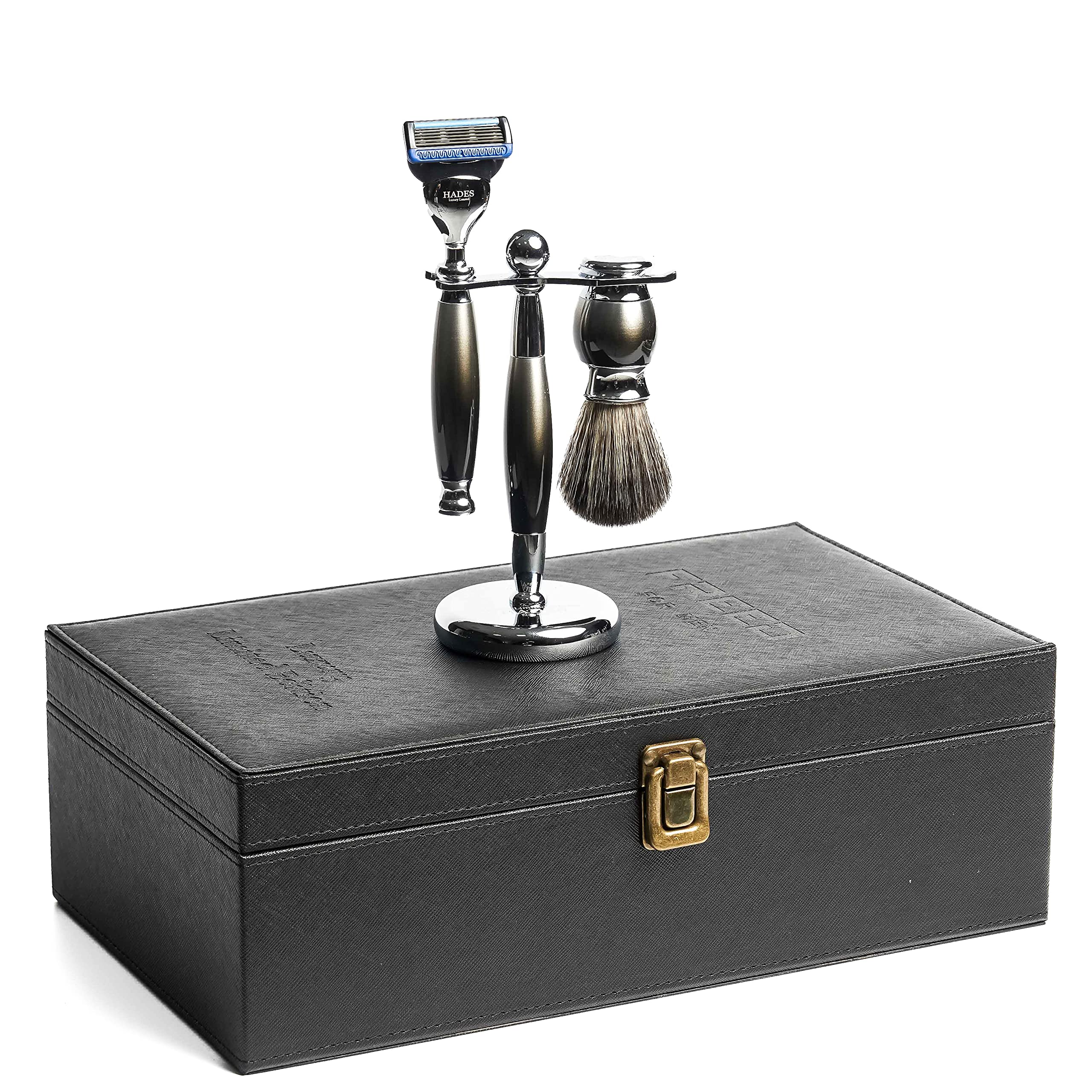 HADES Luxury 4-Piece 5-Blade Razor Shaving Set Mens Safety Razor Grooming Gift Set with Alloy material handle Shaving