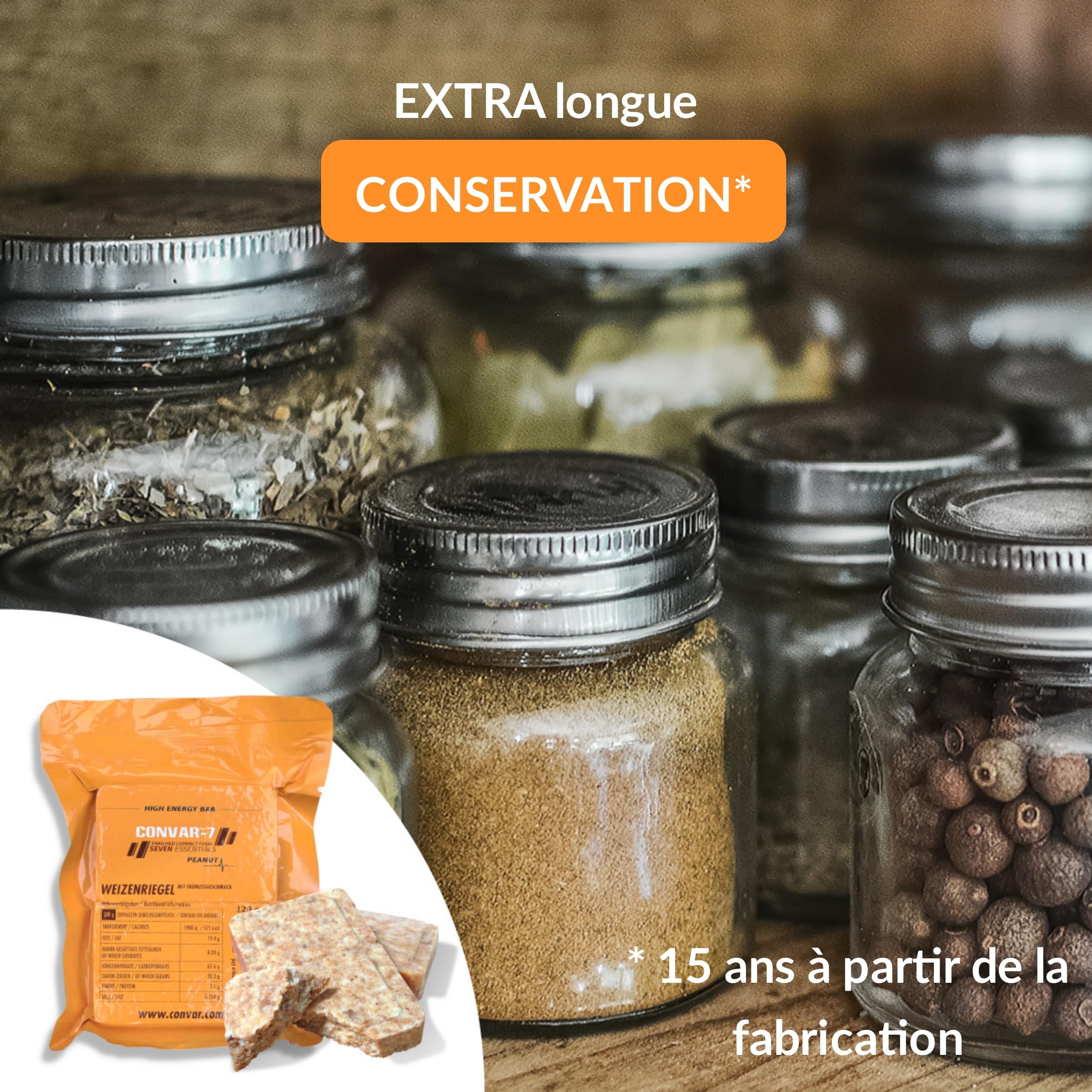 CONVAR-7 Pack Barretta energetica alle arachidi, per attività sportive e all'aperto, cibo di emergenza, razione di sopravvivenza. Gusto di arachidi, confezione compatta e lunga durata di conservazione