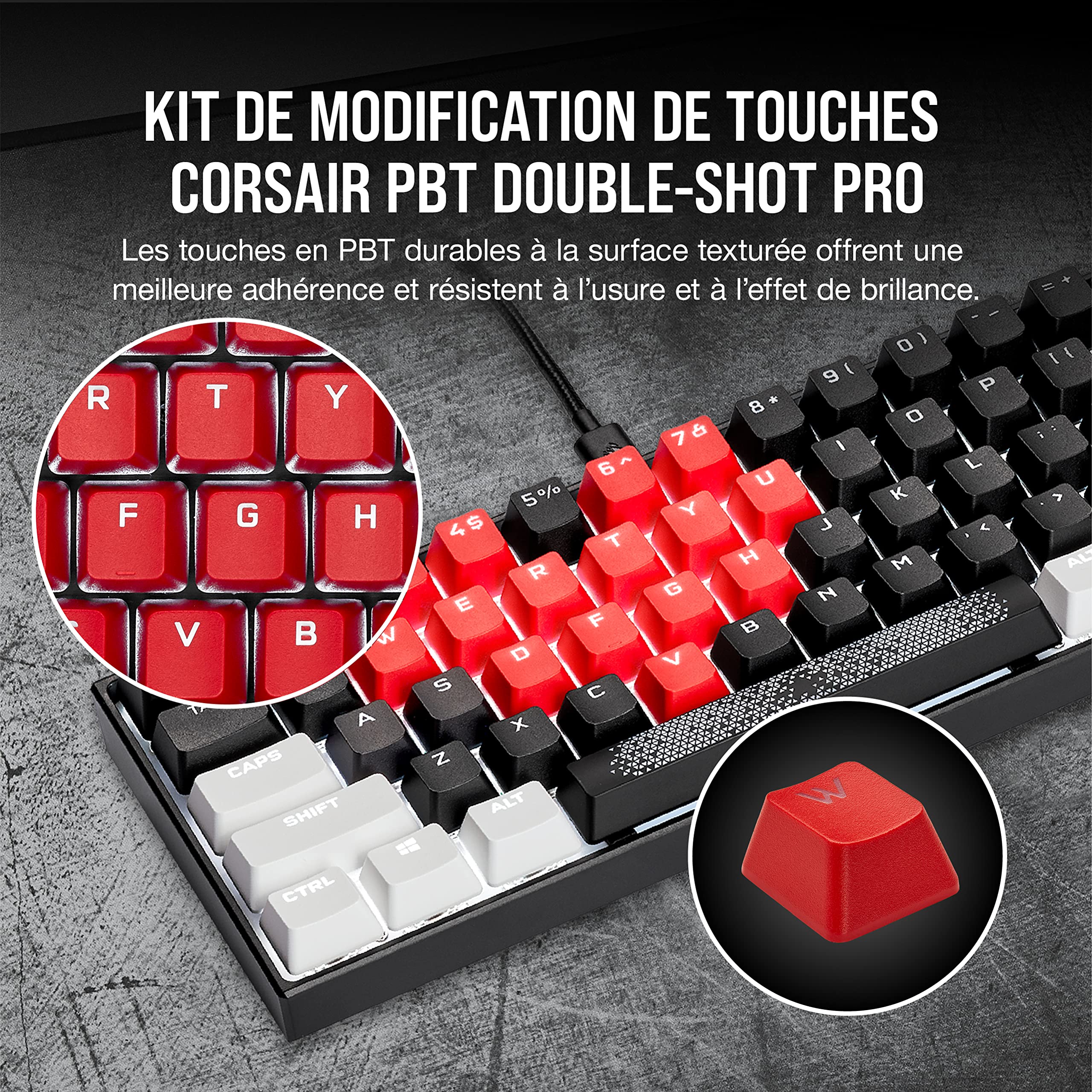 Corsair Kit de Modification de Touches PBT Double-Shot Pro, français (-FR), Origin Red