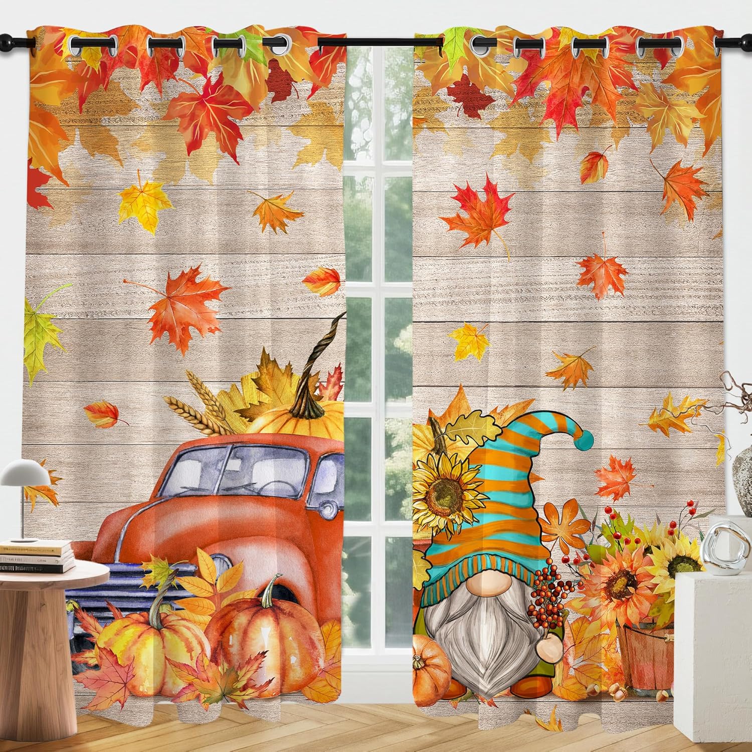 Christmas Truck Sheer Curtains 96 Inches Long, Snowman Bedroom Curtain 2 Panel Sets, Xmas Snowflake Blackout Curtains for Living Room With Grommet Top, Winter Window Treatment Drapes for Diving Room