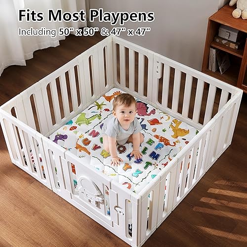 Miniatura 5 de MORAIS - Alfombra de juego para bebé para piso, 50 x 50 pulgadas, con relleno de algodón de 28.22 oz, tapete grueso para corralito de juegos, tapete