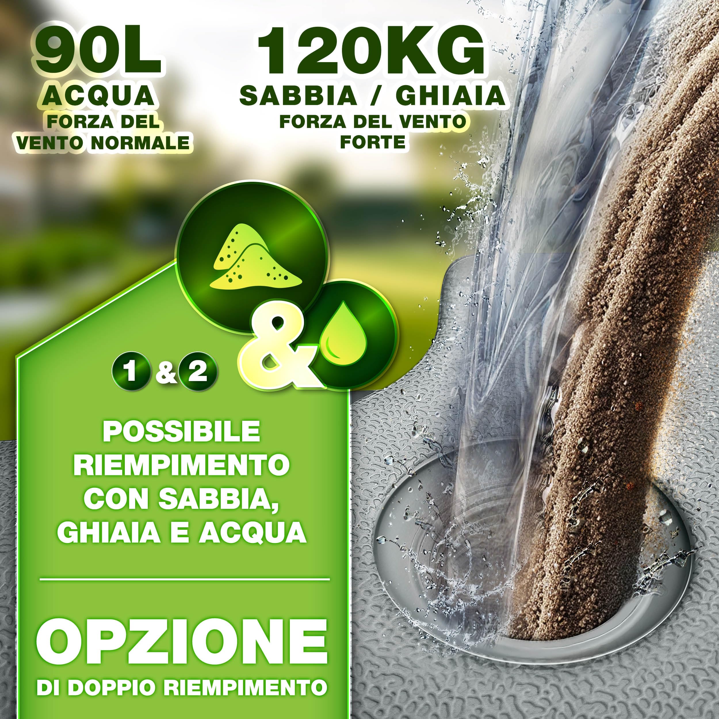 tillvex® Base per Ombrellone 90 Litri / 120 kg – 4 Pezzi per Ombrellone Decentrato con Connettore Metallico | Porta Ombrelloni Riempibile con Acqua o Sabbia | Supporto Ombrellone (Grigio)