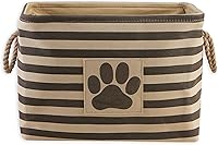 Vista 32 de Bone Dry - Cubo de almacenamiento para mascotas con parche de pata rayado, pequeño redondo, gris, para razas medianas