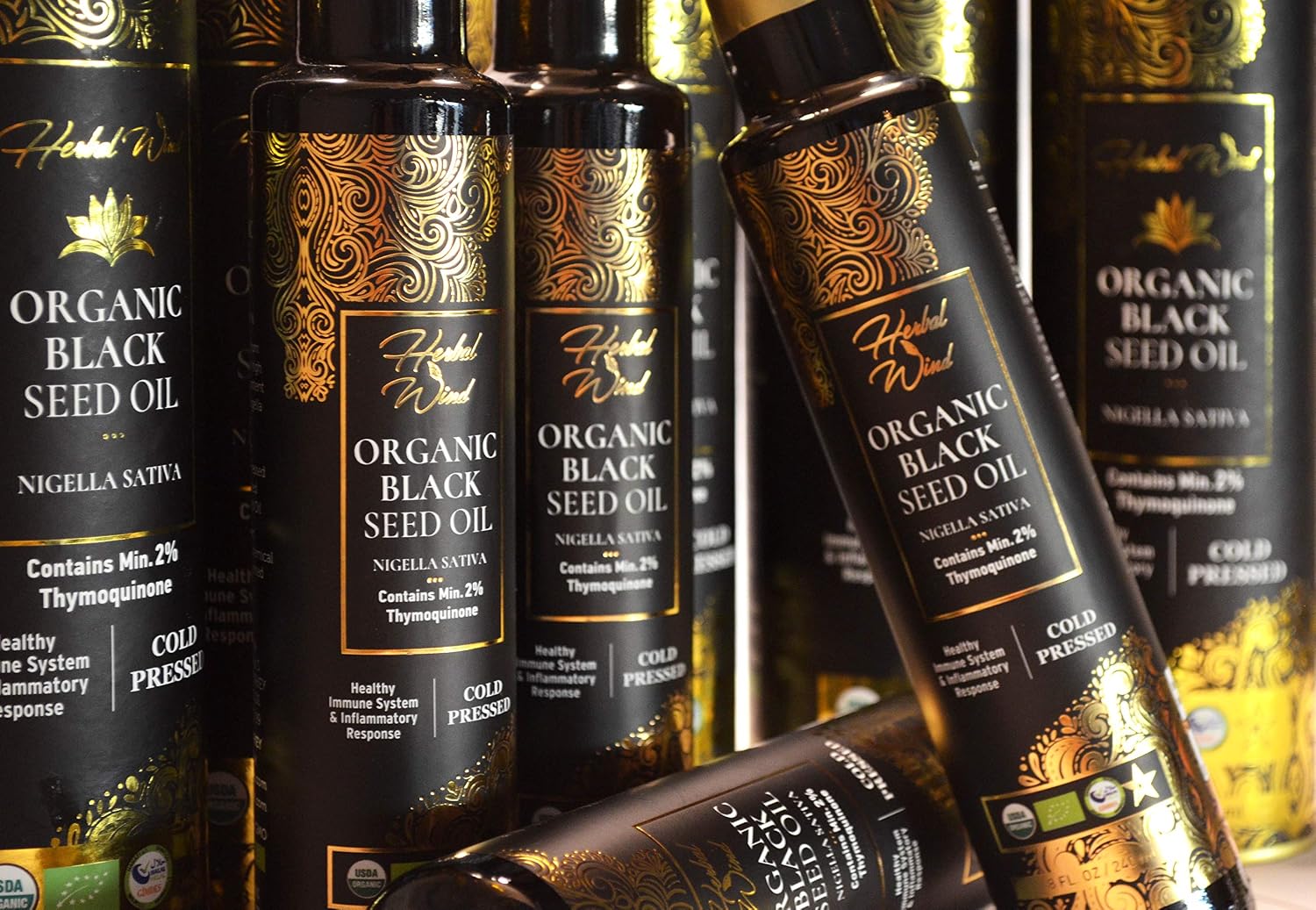 Herbal Wind Black Seed Oil: Cold Pressed USDA Organic Black Seed Oil Liquid - Turkish Nigella Sativa Black Cumin Seed Oil with Min. 2% Thymoquinone for Immune Support, Joint Health and More - 8 Fl Oz