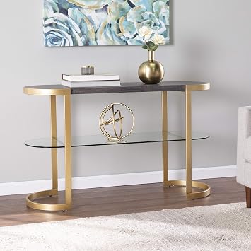 SEI Furniture - Otsento Console Table - Transitional Design, Black Glass and Wood - Ideal for Entryway, Living Room (CM1104303)