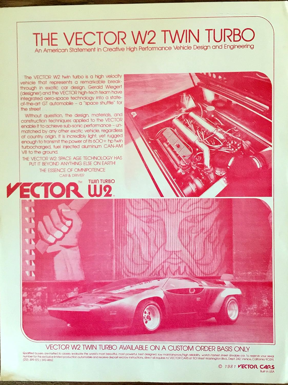 1981 Vector W2 Twin Turbo Sales Brochure: Vector Cars: Amazon.com: Books