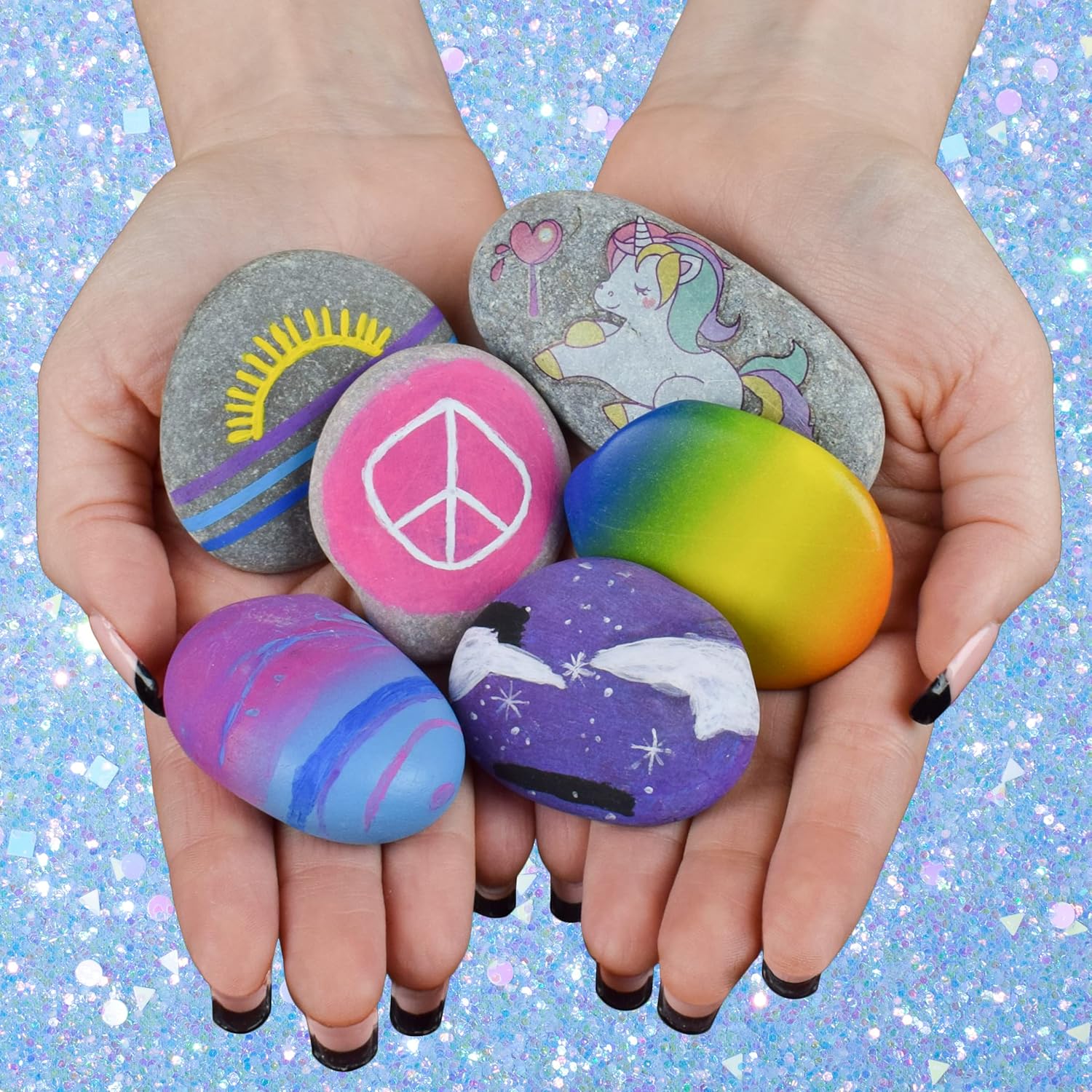 Sunny Days Entertainment DIY Rockin’ Art Painting | Rock Painting Kit with 10 Rocks, 12 Paint Colors, Cute Transfer Stickers, and 2 Brushes : Arts, Crafts & Sewing