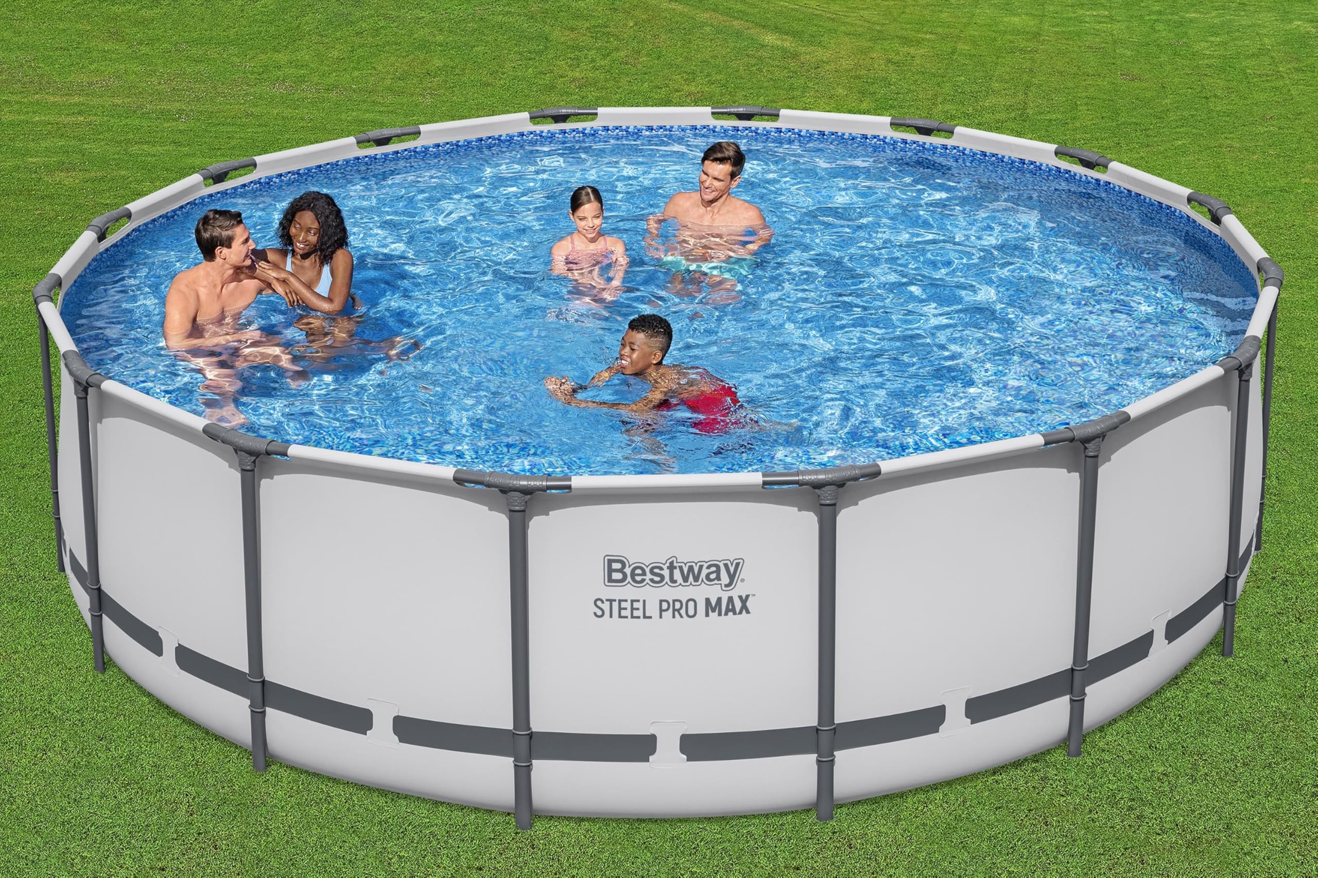 Bestway Steel Pro MAX Frame Pool Komplett-Set mit Filterpumpe Ø 488 x 122 cm , lichtgrau, rund