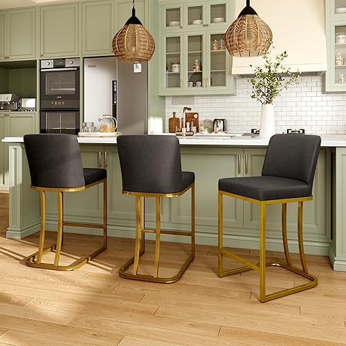 Miniatura 4 de Maison Arts - Juego de 2 taburetes de bar de altura para encimera de cocina de 24 pulgadas, modernos taburetes de bar tapizados de piel sintética de