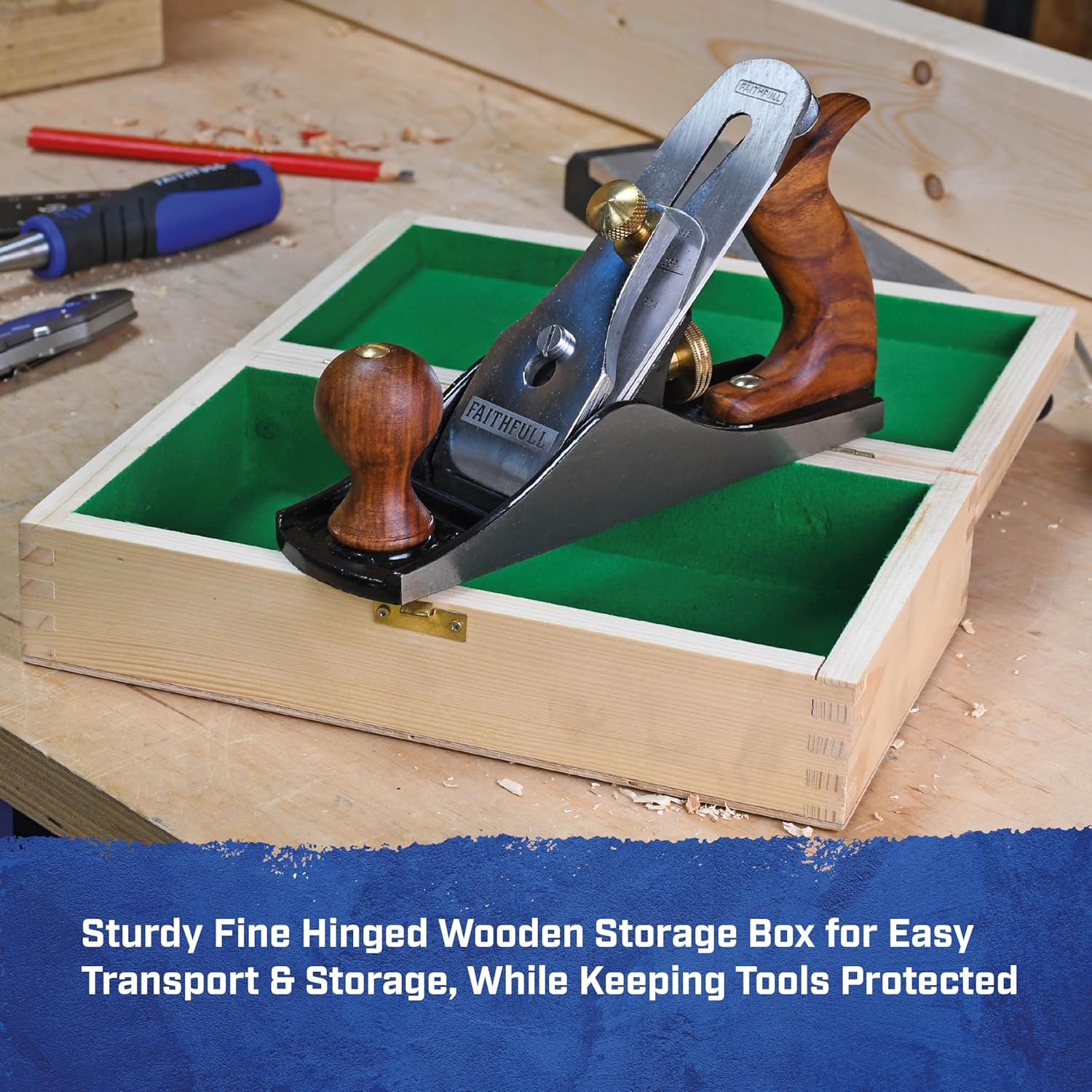 Faithfull No.4 Smoothing Plane in Wooden Storage Box – Precision Machined Cast Iron Wood Planer Hand Tool for Hard & Soft Wood, Surface Finishing, Cabinet Work & General Carpentry