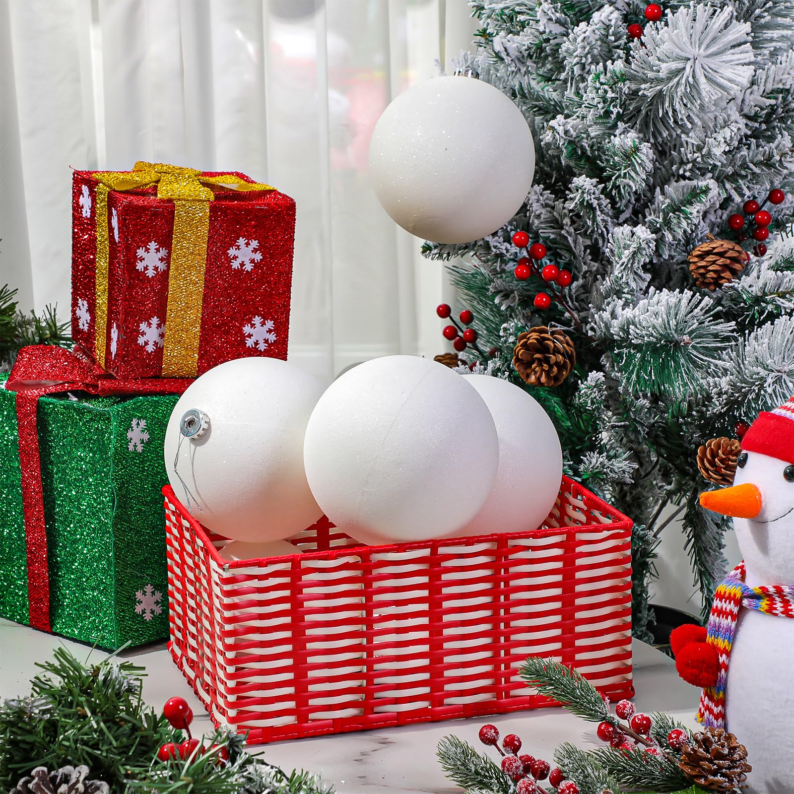 Lot de 4 mini boules de Noël à paillettes en plastique à suspendre pour sapin de Noël, décoration d'hiver, fête, mariage (15,2 cm)
