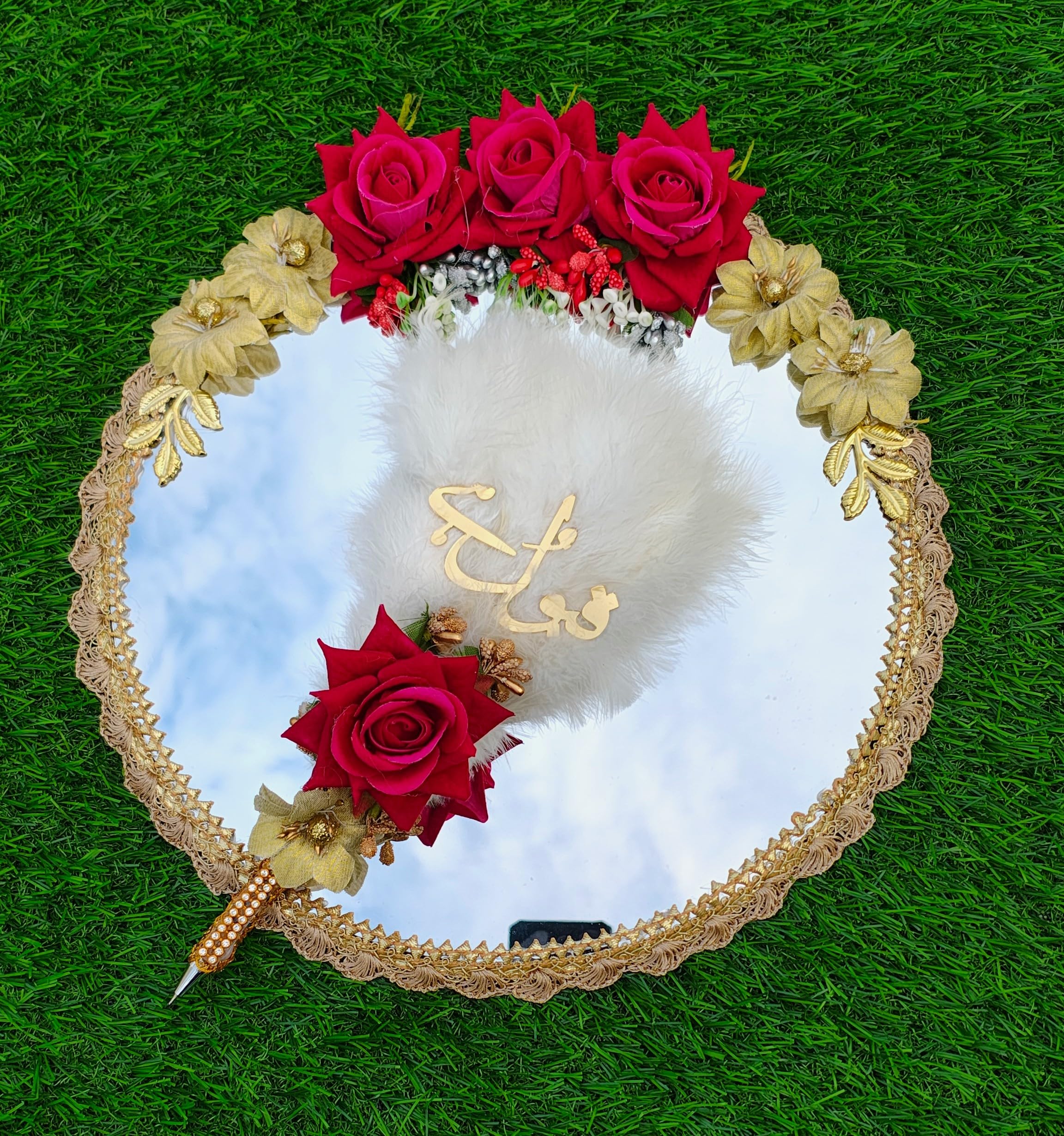 Maryam LACE Store Qabool Hai Decorative Pen with Mirror Plate, Nikah Signature Pen Wedding Present for Bride and Groom Gift for Couple-image-17