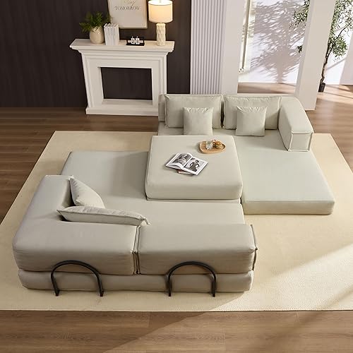 Miniatura 6 de Modular Sectional Couch Sofa Set, Oversized L Shaped Floor Sofa Lounge with 6 Pillows, DIY Convertible Sectional Sofa for Living Room, Bedroom,