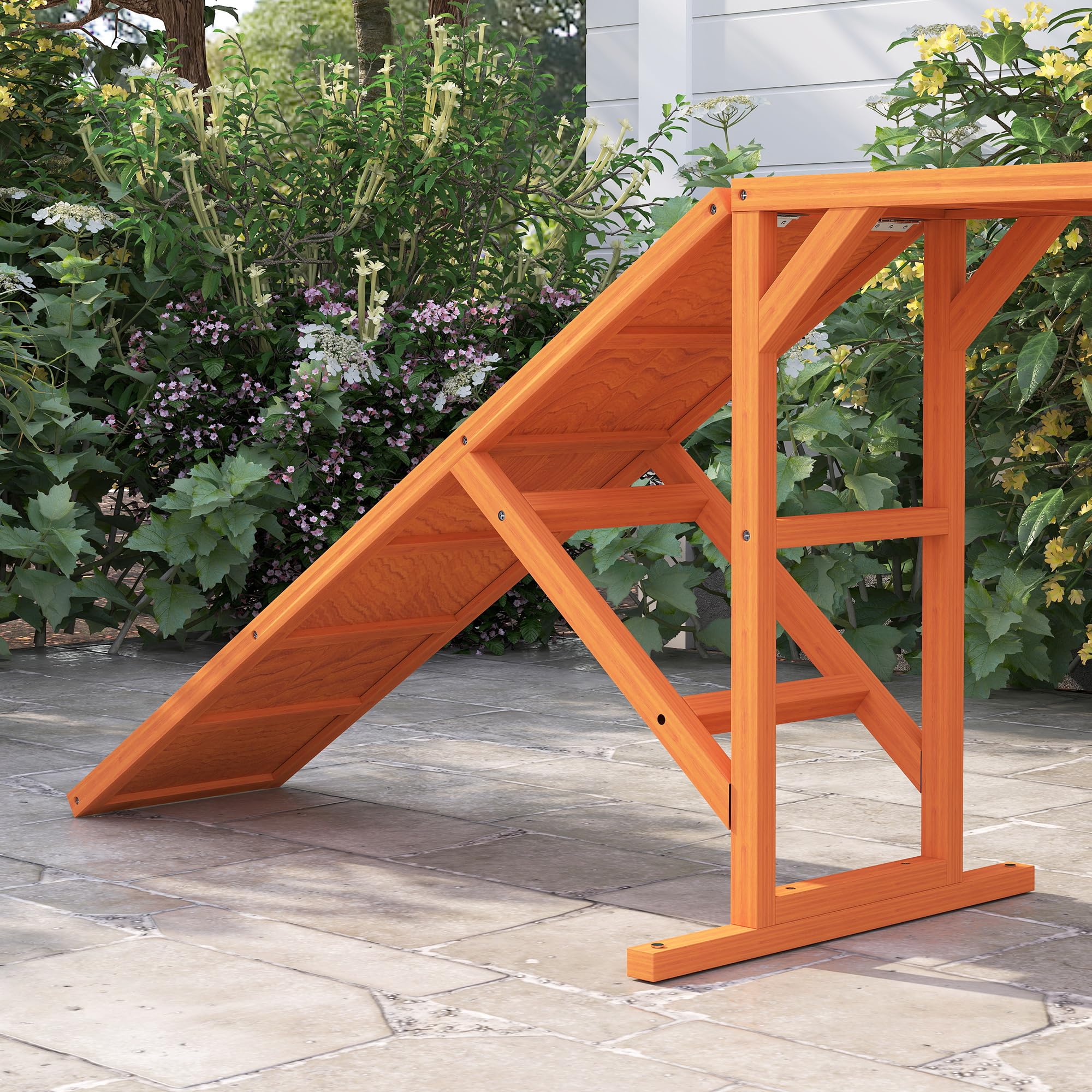 PawHut Hunde Agility Steg Agility-Ausrüstung für Hunde mit Sicherheitsstange Rutschfester Oberfläche wetterfest Agility-Gerät als Laufsteg & Trainingsequipment bis 40 kg für Garten 335x55x60cm Orange