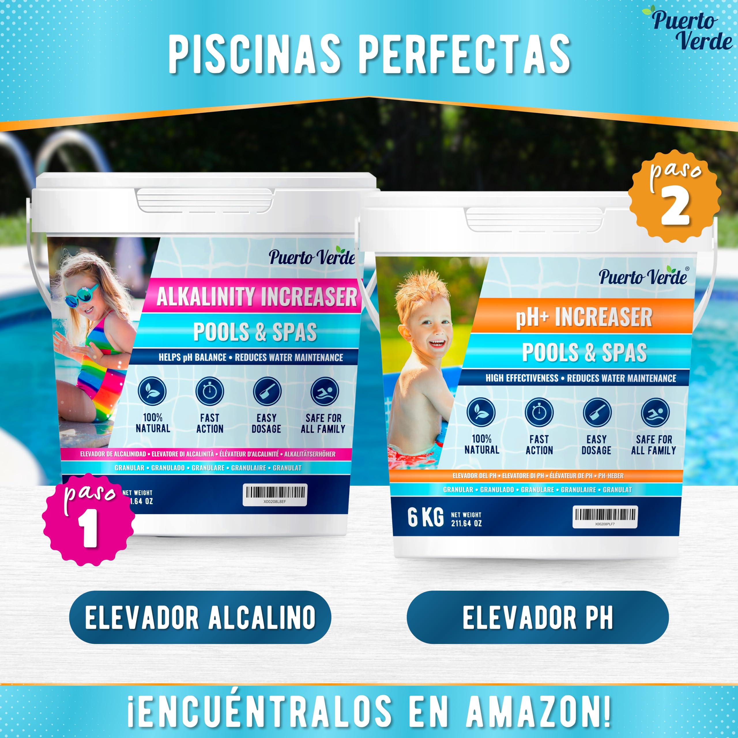 • Elevador pH+ para Piscinas 6 Kg. Corrector de pH Apto para Hidromasajes y Spas. Regulador pH Plus en Formato Polvo. Cacito Dosificador Incluido. Producción Española.