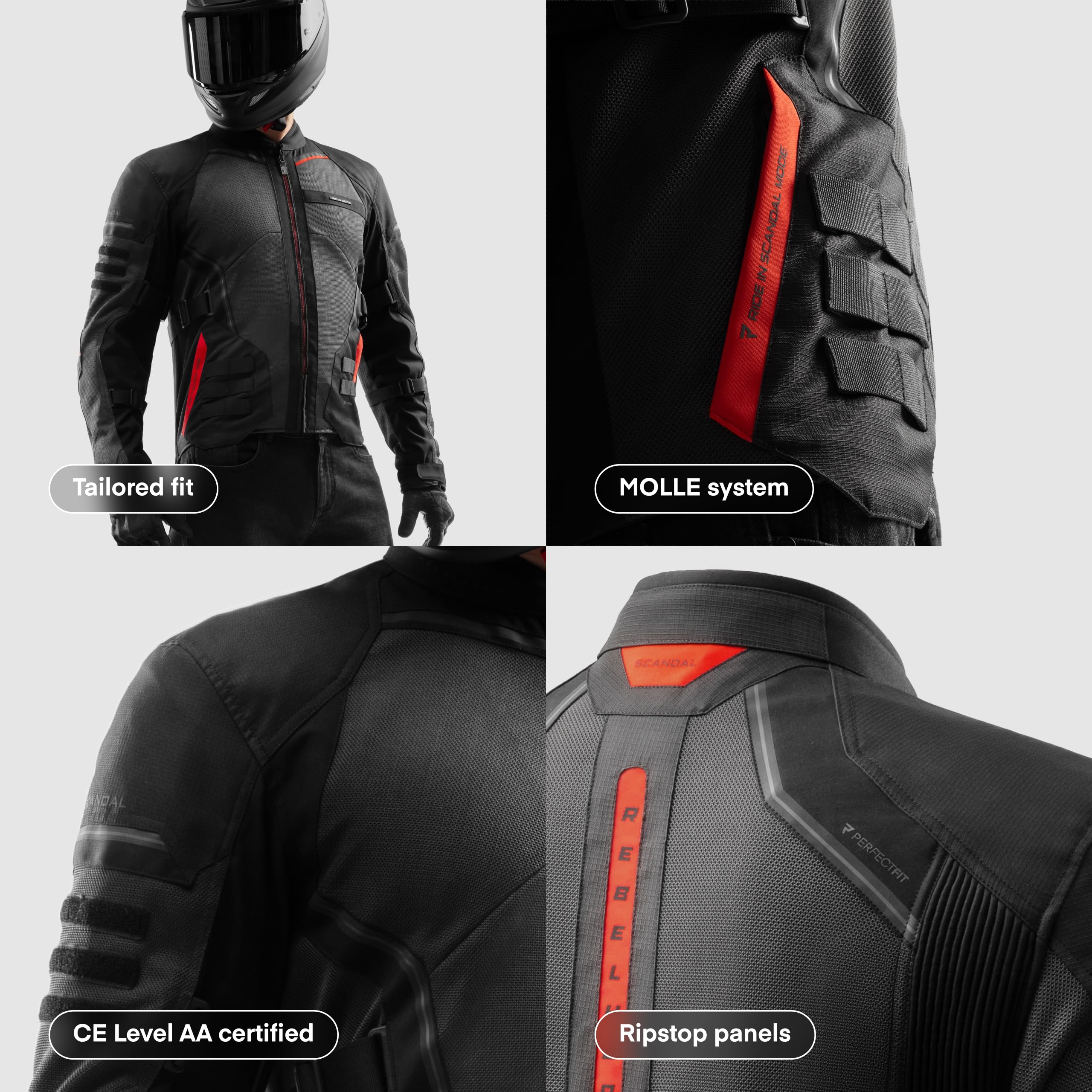 REBELHORN Scandal 3 Chaqueta de Moto Hombre | Textil | Protectores de Codos y Hombros Nivel 2 | Bolsillo para Protector de Espalda | Amplios Paneles de Ventilación de Malla | Tallas hasta 10XL