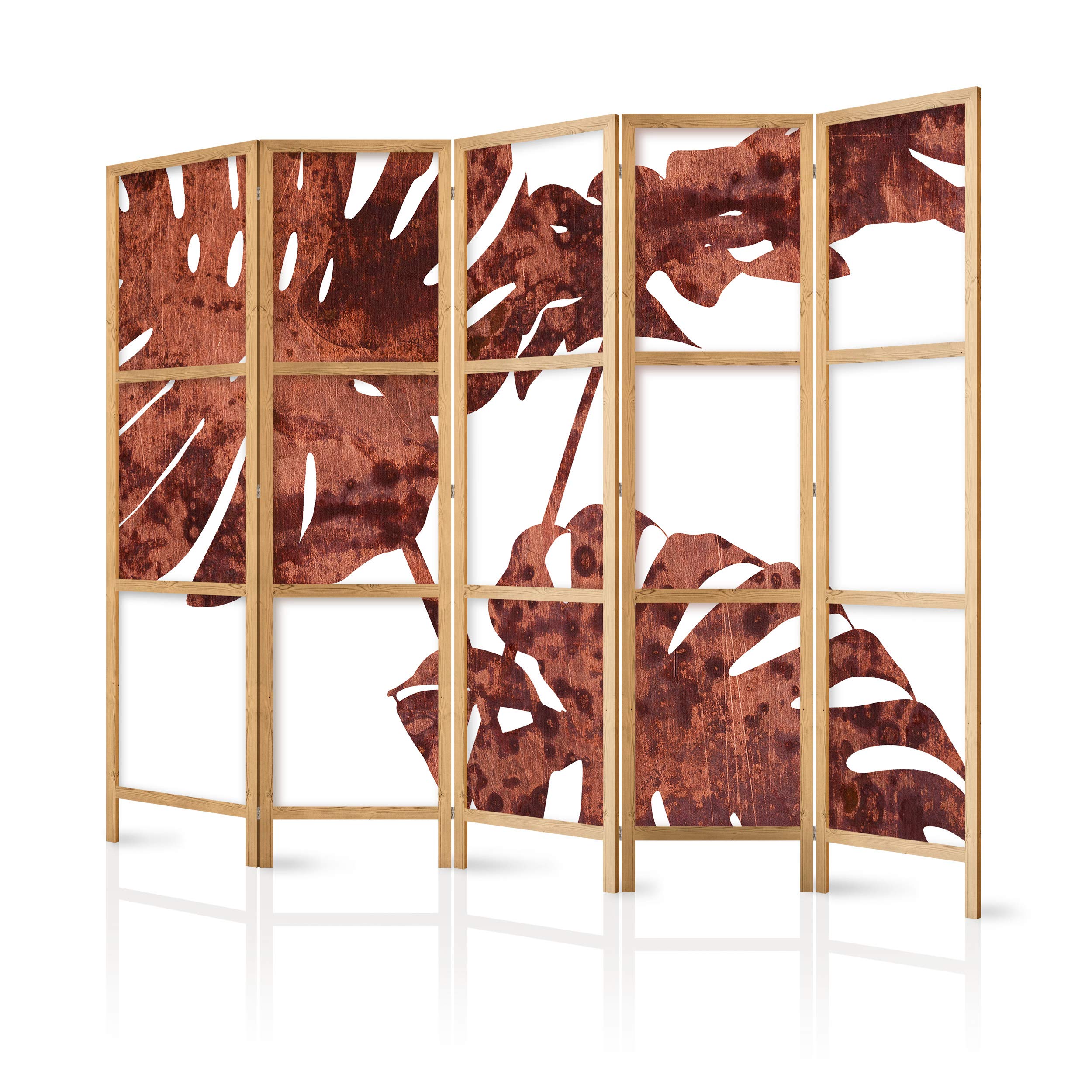 decomonkey Room Divider Brown Leaf Flower Plant 225x171 cm 5 Panel