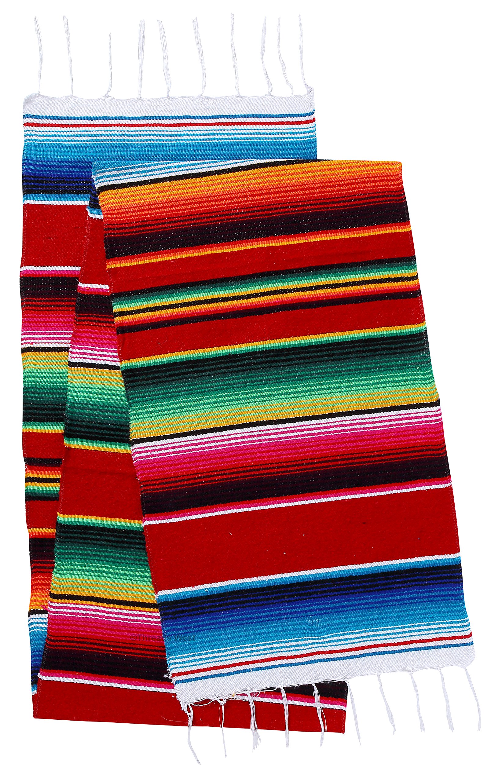 Threads West Genuine Mexican Table Runner Saltillo Serape Colorful Striped Sarape Made in Mexico Sold in Different Packs (1, Red)
