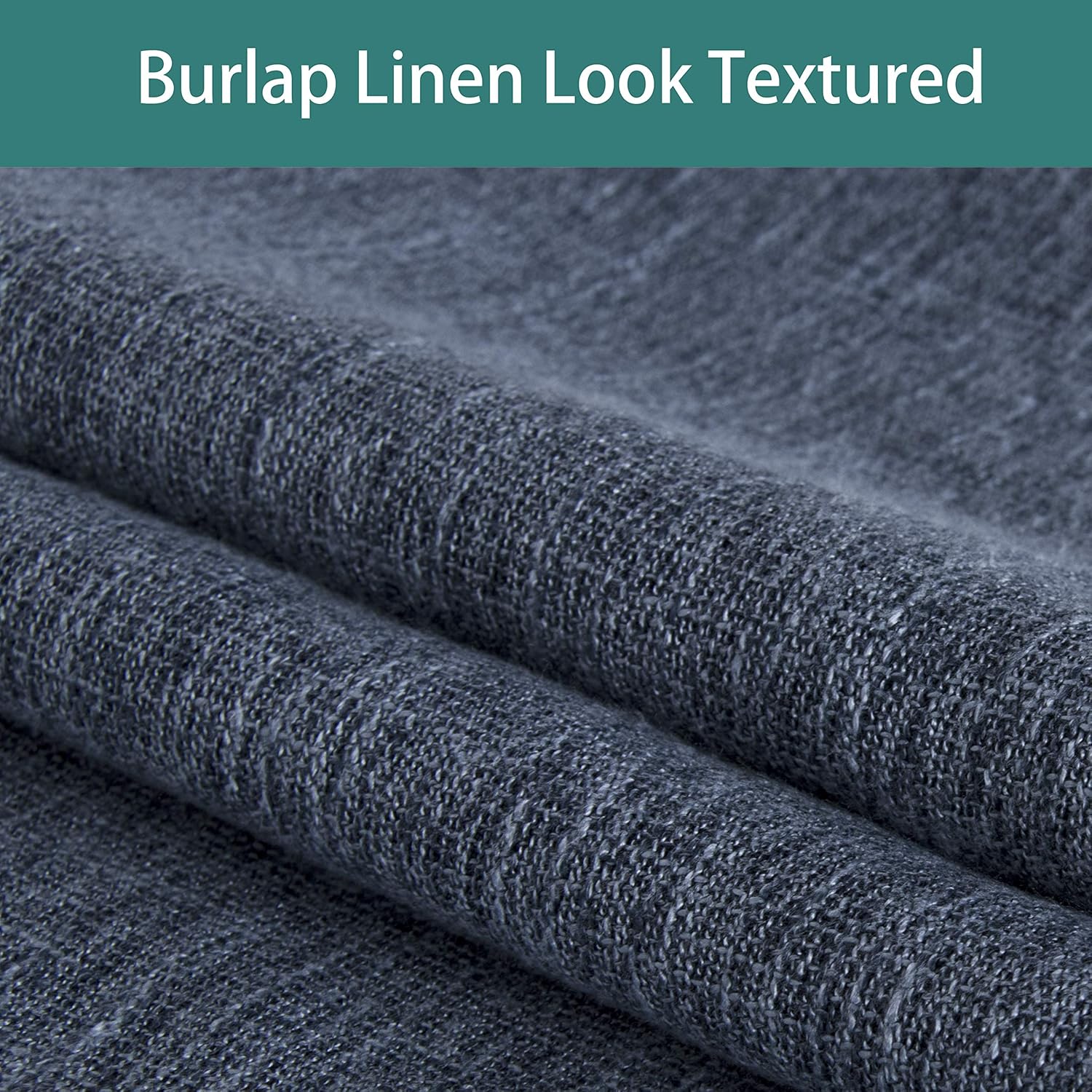 LORDTEX Linen Look Textured Blackout Curtains with Thermal Insulated Liner - Heavy Thick Grommet Window Drapes for Bedroom, 70 x 72 Inches, Blue, Set of 2 Panels