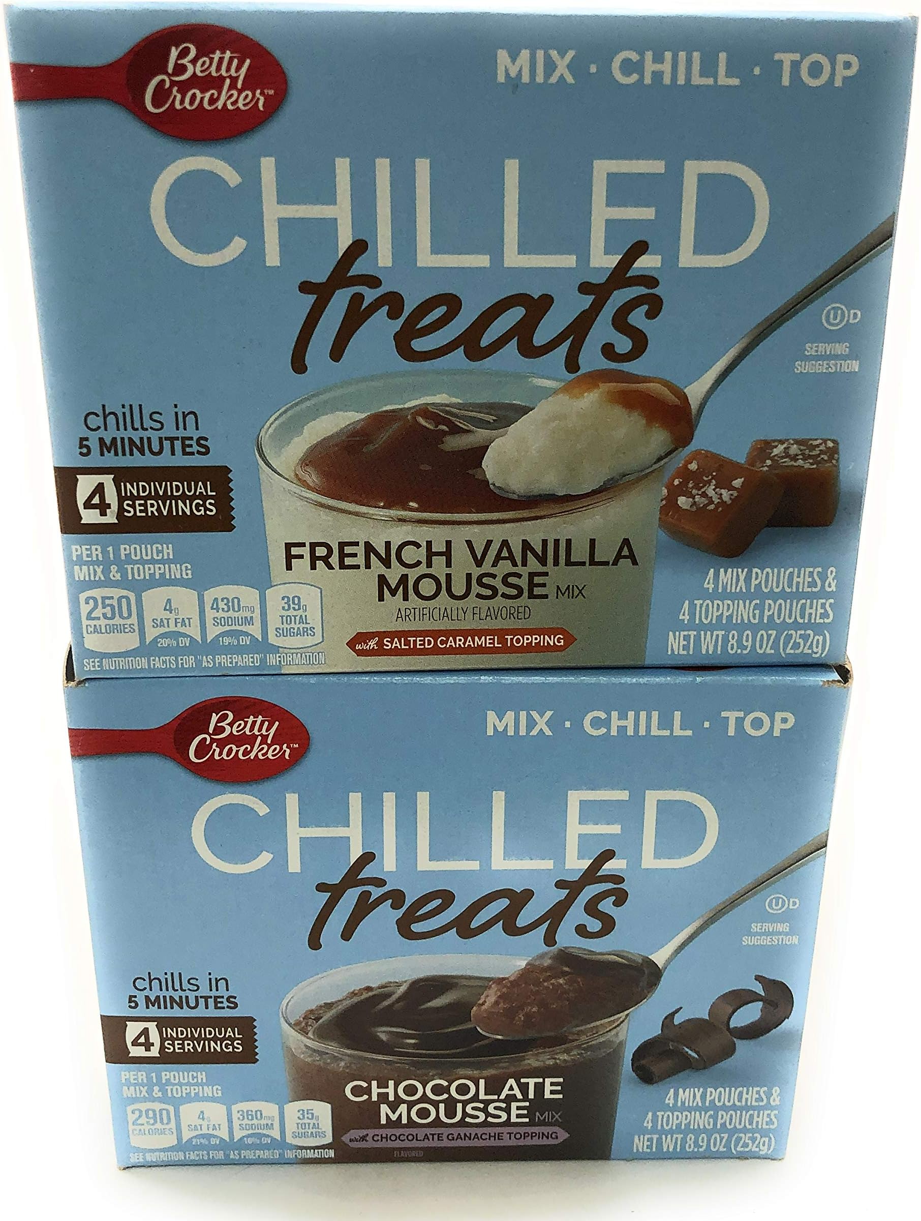 Betty Crocker Chilled Treats French Vanilla Mousse and Chocolate Mousse (Variety Pack of 2)