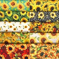 Vista 1 de levylisa Paquete de 10 piezas de tela de algodón de 10 x 10 pulgadas, tela de acolchado para retazos, manualidades, costura (girasol)